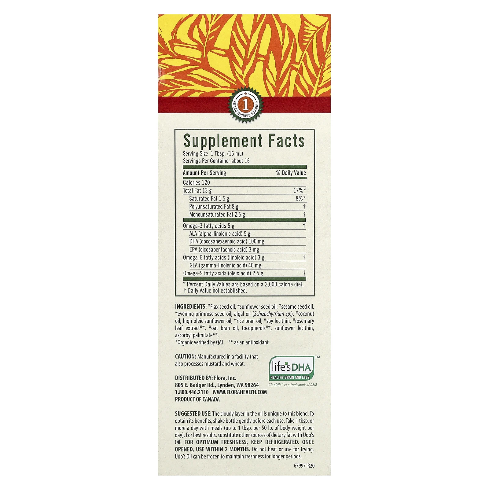 Flora, Udo's Choice, Udo's Oil, смесь ДГК 3, 6, 9, 250 мл (8,5 жидк. унции)