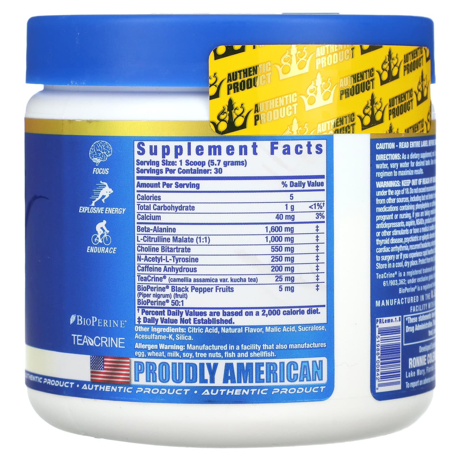 Ronnie Coleman, Vital Edition, Pre-XS, предтренировочный комплекс, со вкусом лимонада, 162 г (5,71 унции)