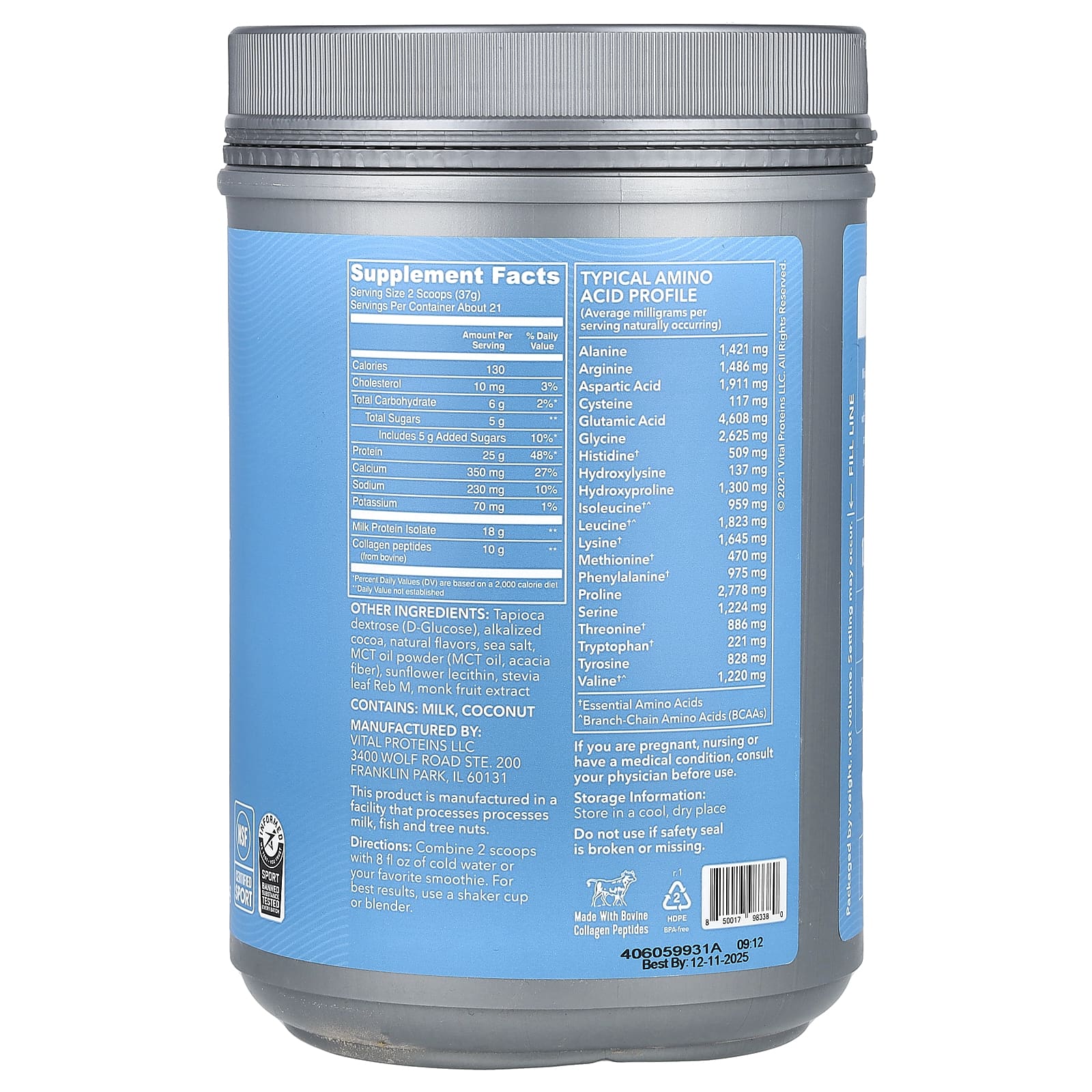 Vital Proteins, Vital Performance Protein, с шоколадом, 782 г (1,72 фунта)