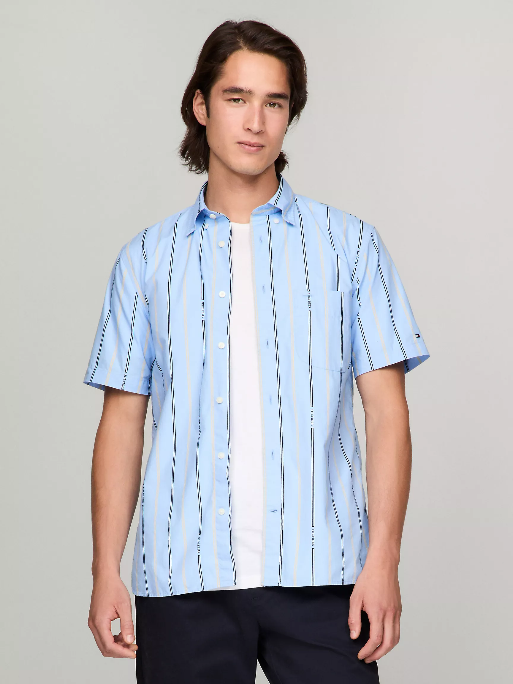 Мужская рубашка Tommy Hilfiger, Полосатая рубашка стандартного кроя с короткими рукавами