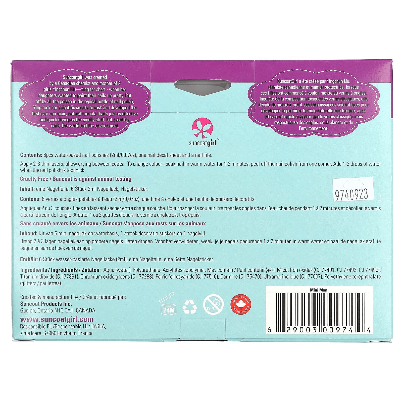 SuncoatGirl, лак для ногтей на водной основе, мини-мани, набор из 8 предметов