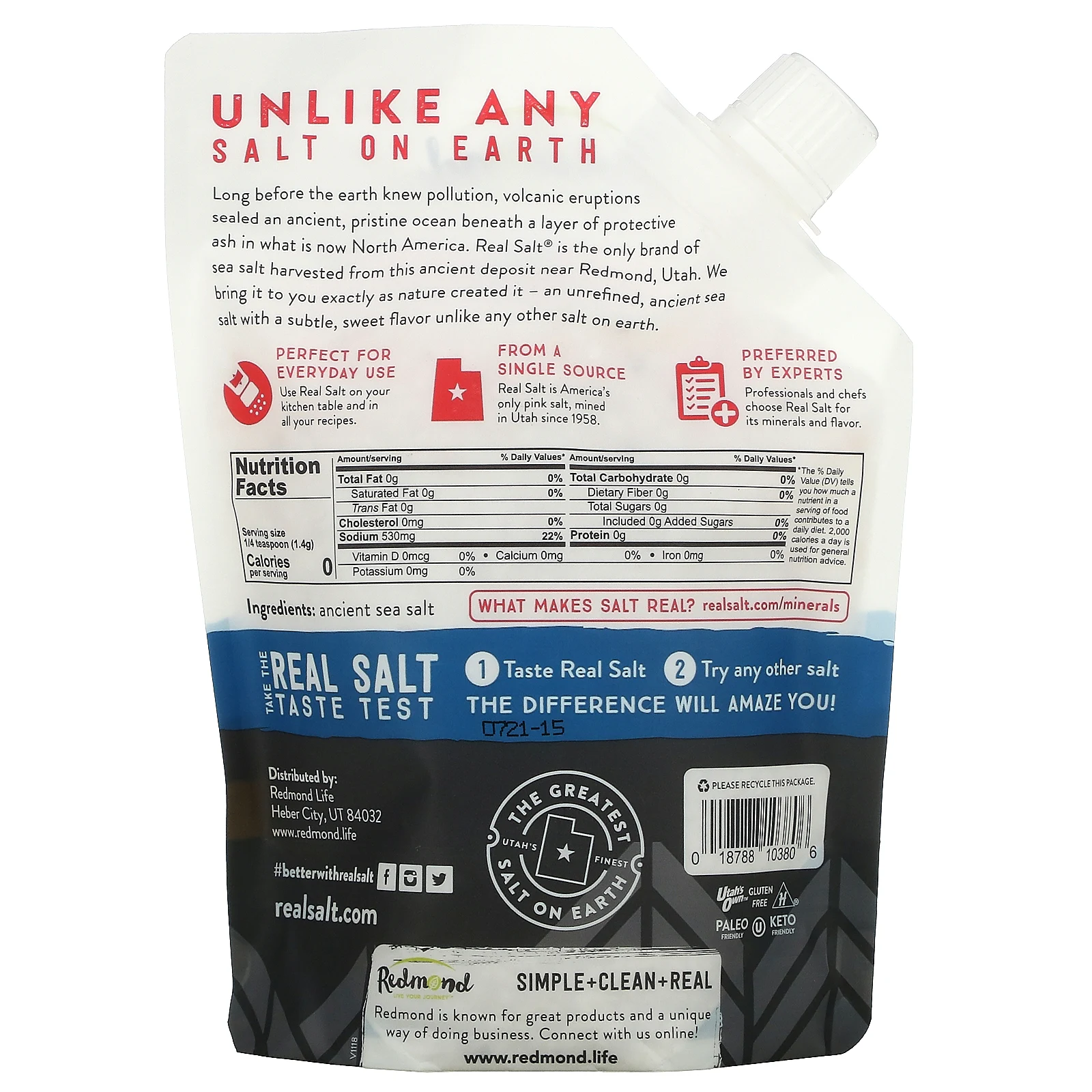 Redmond Trading Company, Real Salt, древняя грубая морская соль, соль для измельчения, 454 г (16 унций)