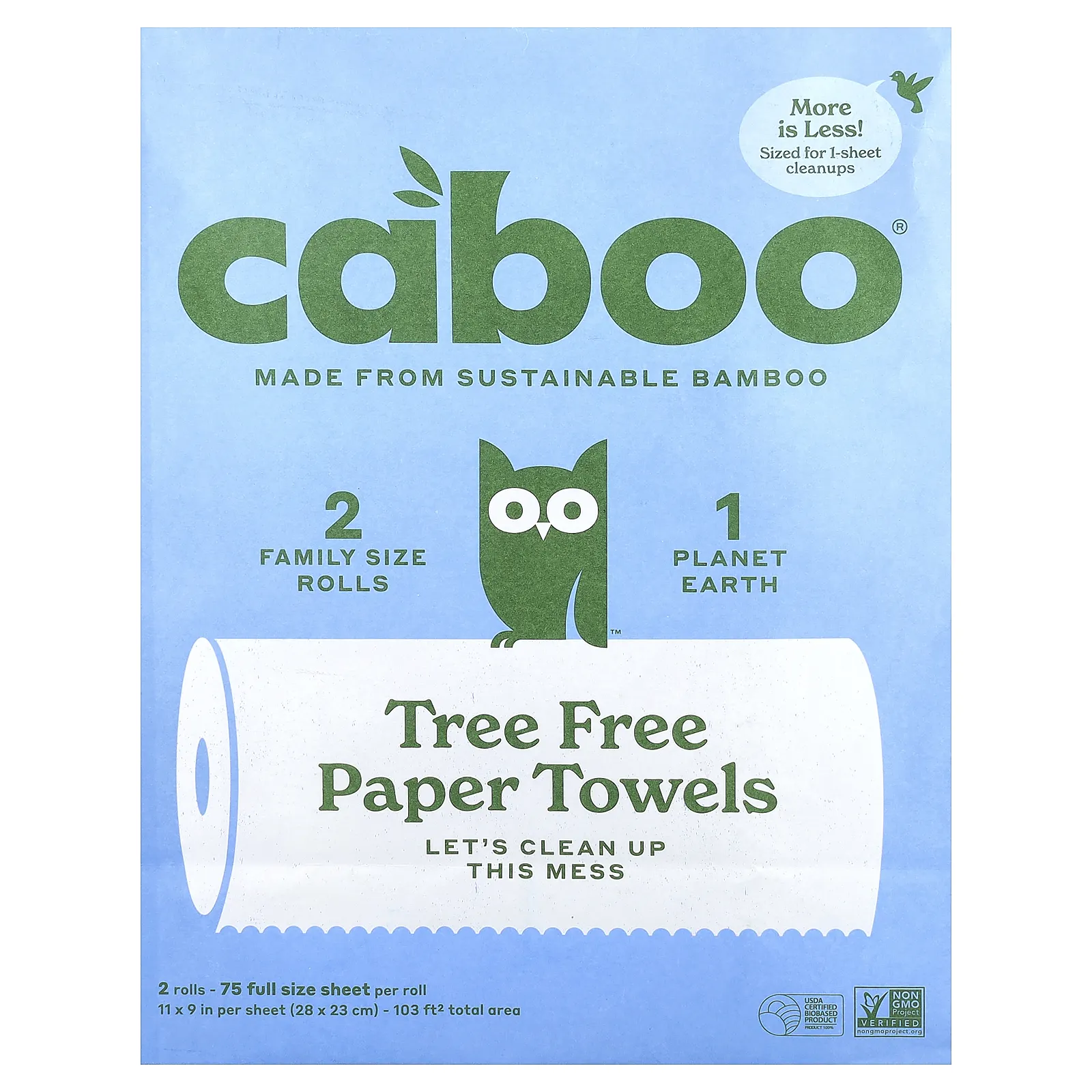 Caboo, бумажные салфетки без древесины, 2 рулона