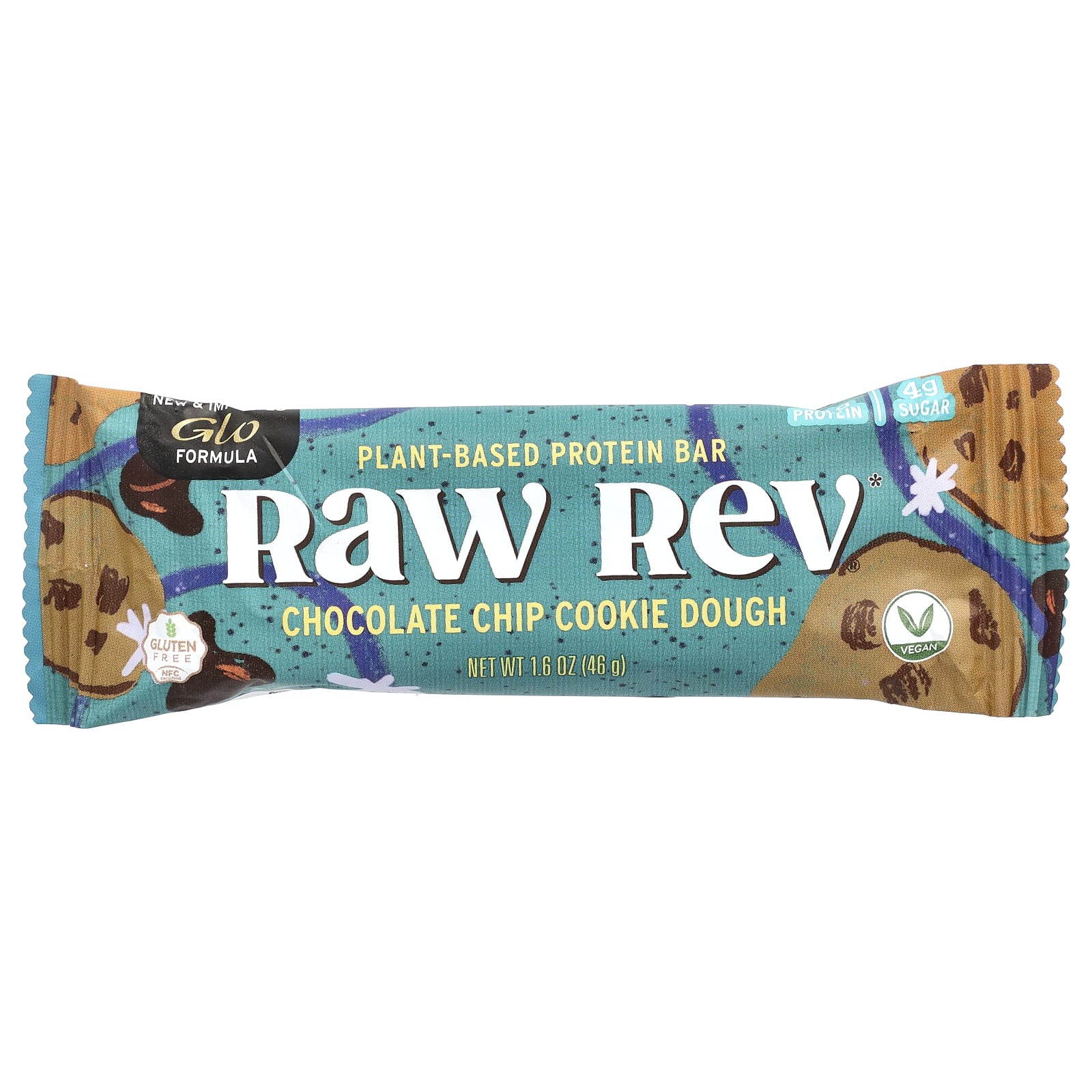 Raw Rev, Glo, Печенье с шоколадной крошкой, 12 батончиков, 1,6 унц. (46 г) каждый