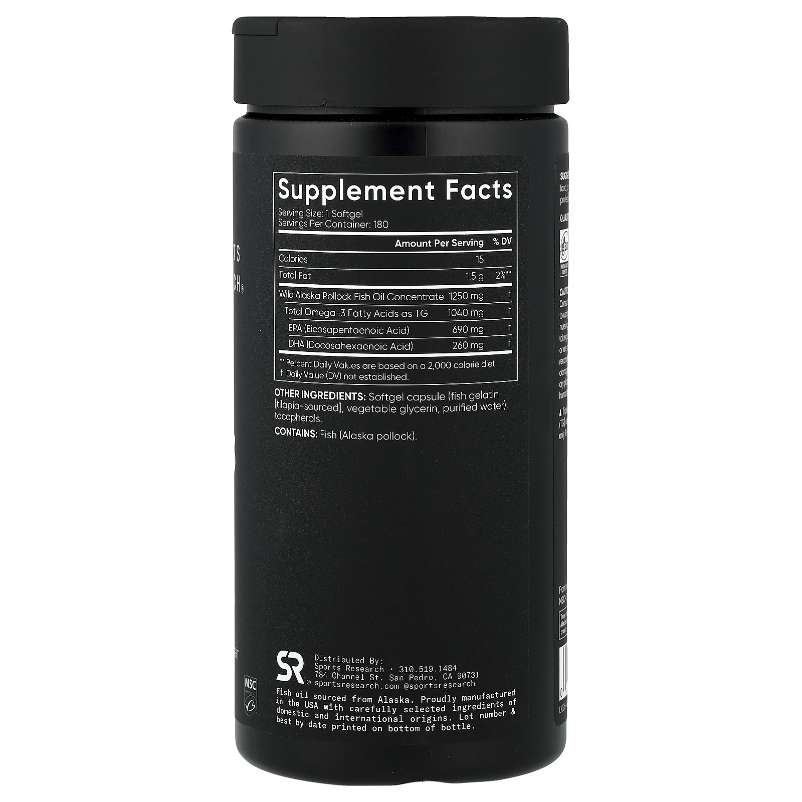 Sports Research, аляскинский рыбий жир с омега-3, тройная сила, 180 капсул
