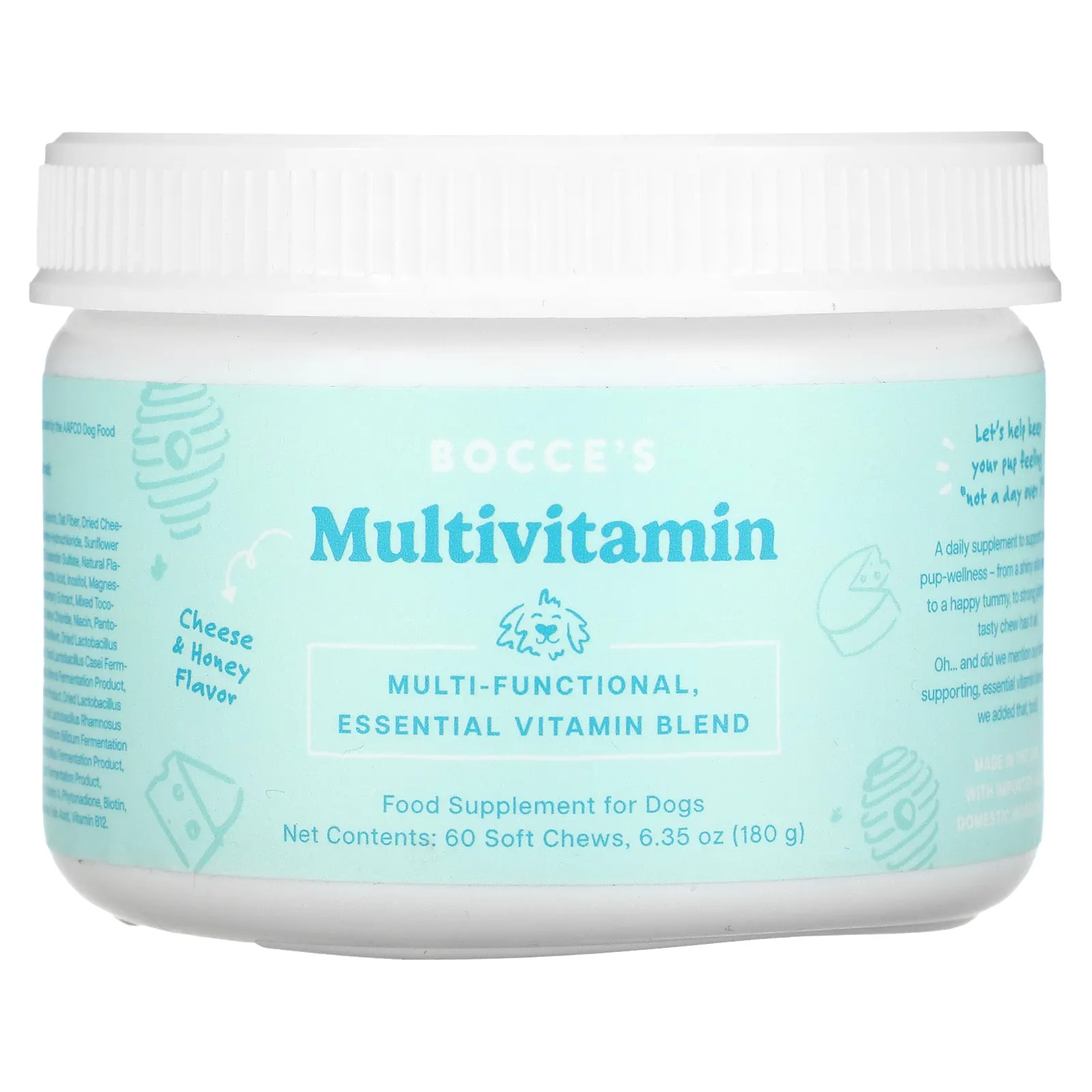 Bocce's Bakery, Мультивитамины, для собак, сыр и мед, 60 жевательных таблеток, 180 г (6,35 унции)