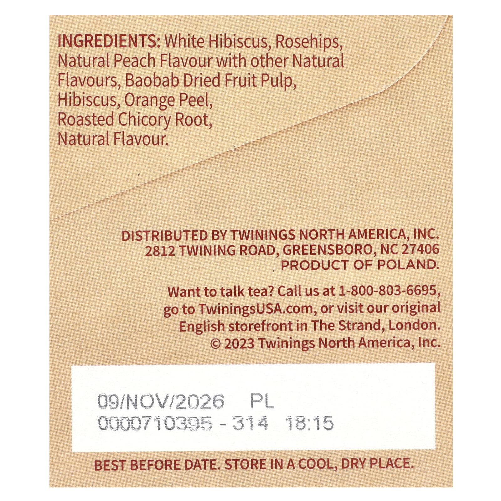 Twinings, Herbal Tea, персик и апельсин, без кофеина, 20 чайных пакетиков, 50 г (1,76 унции)