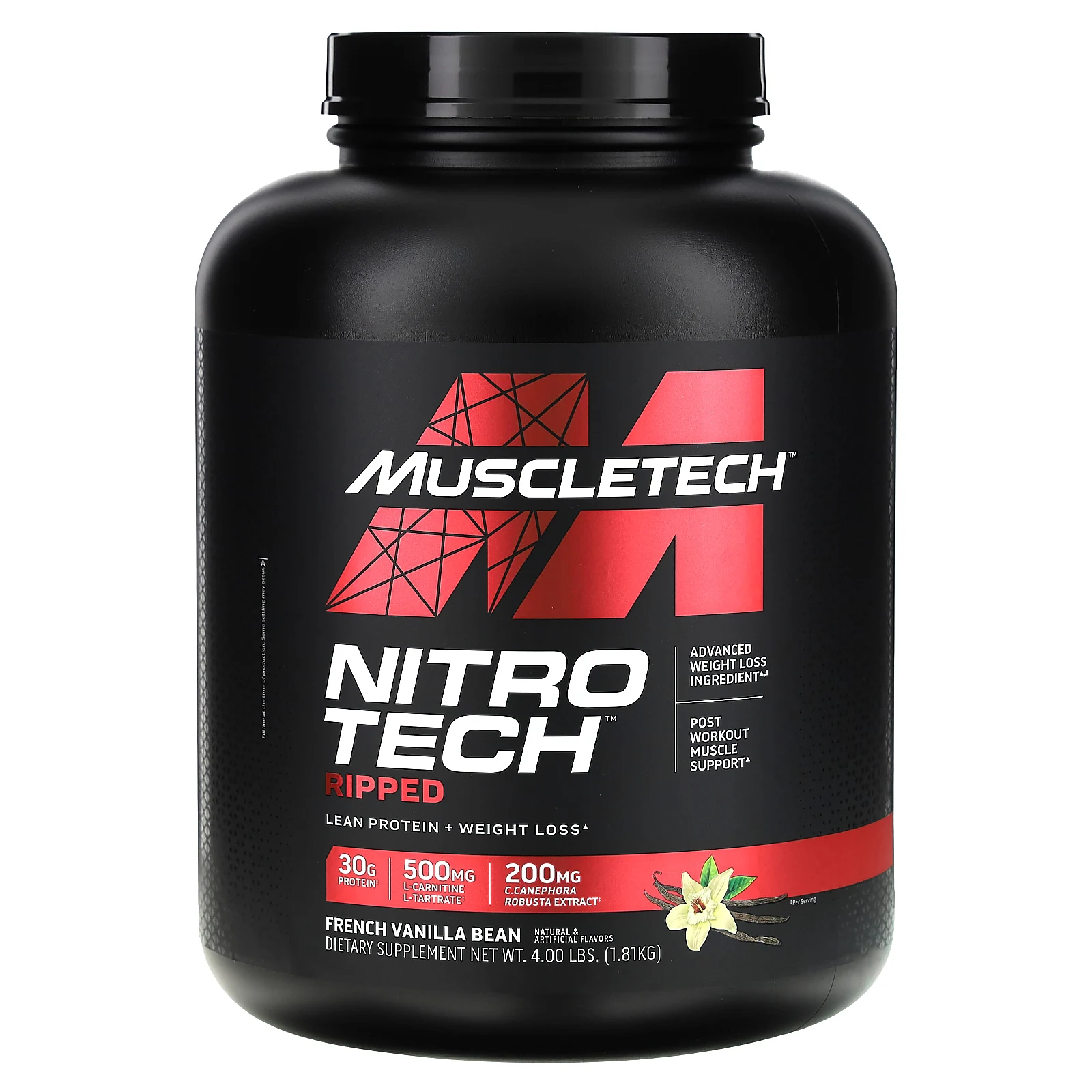 MuscleTech, Nitro Tech Ripped, чистый протеин + формула для похудения, французская ваниль, 1,81 кг (4 фунта)