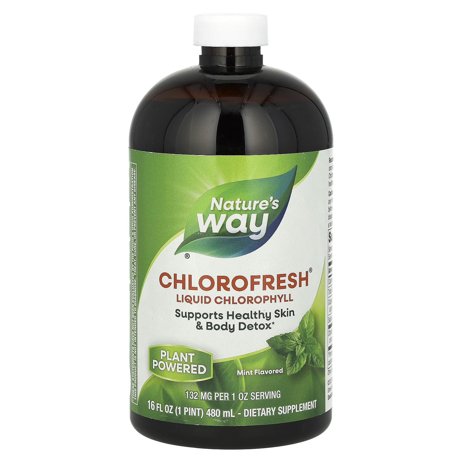 Nature's Way, Chlorofresh, жидкий хлорофилл, со вкусом мяты, 132 мг, 480 мл (16 жидк. унций) (132 мг в 2 ст. л.)