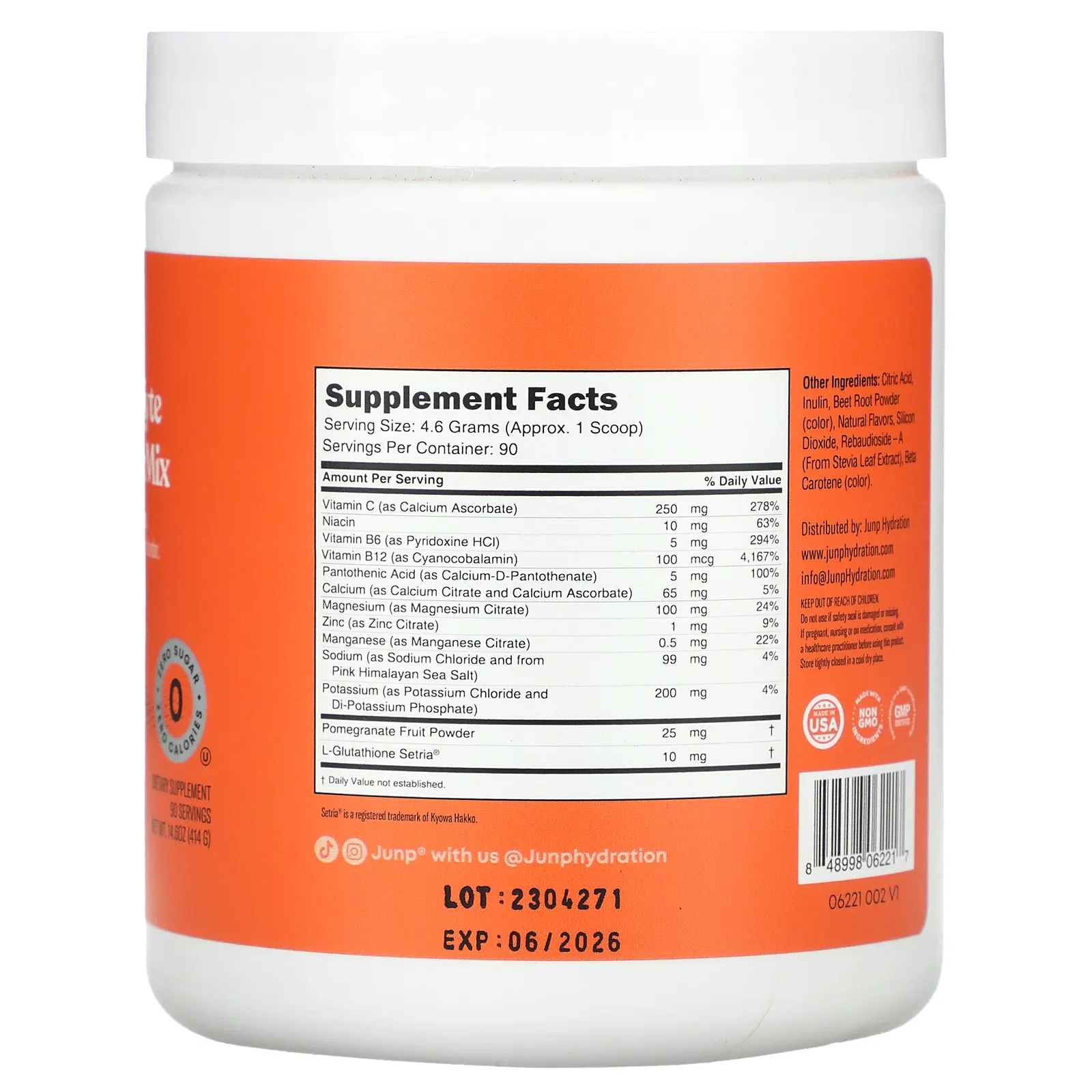 JUNP Hydration, Порошковая смесь электролитов, персик, 414 г (14,6 унции)