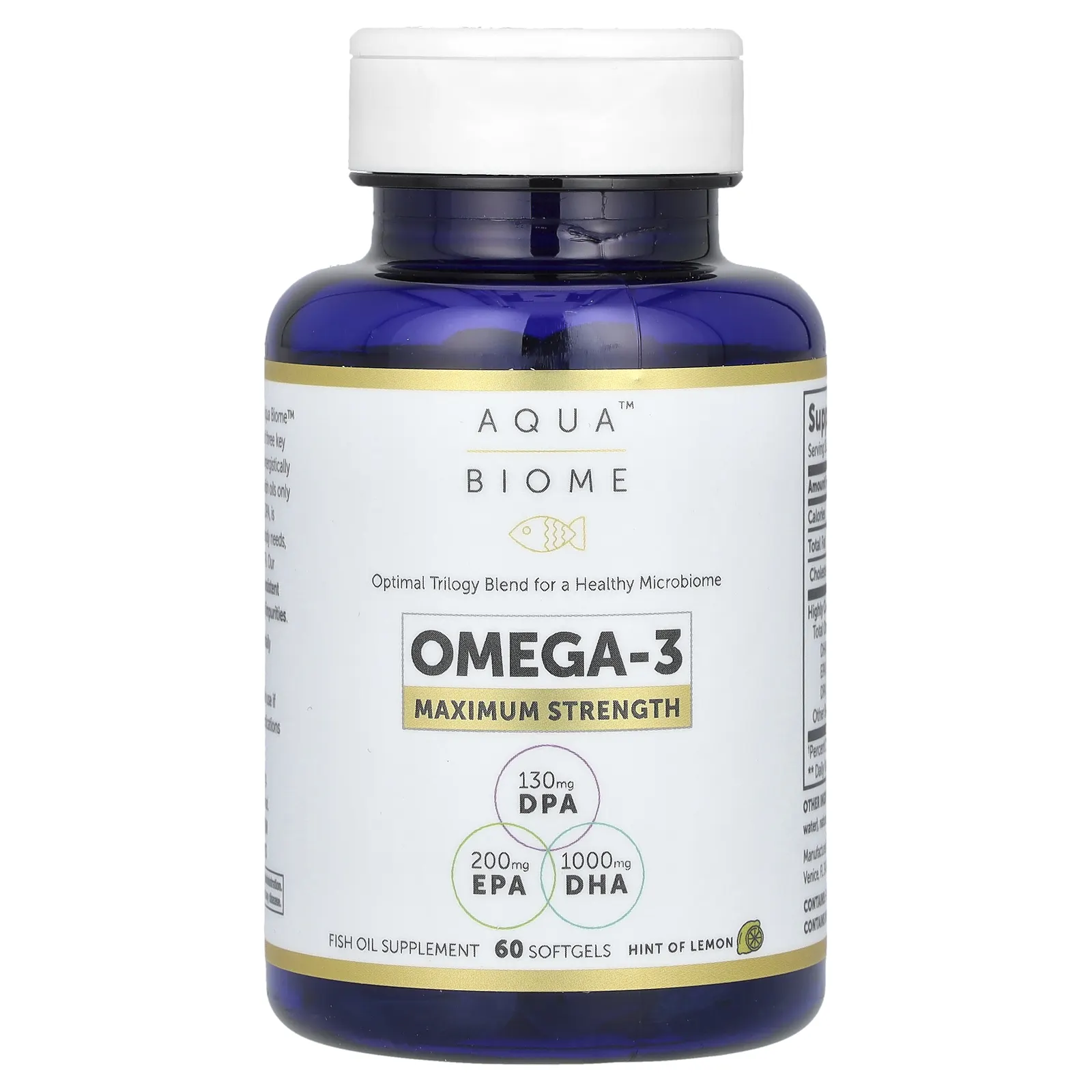 Enzymedica, Aqua Biome, омега-3, максимальная сила действия, лимонный вкус, 2000 мг, 60 капсул (1000 мг в 1 капсуле)