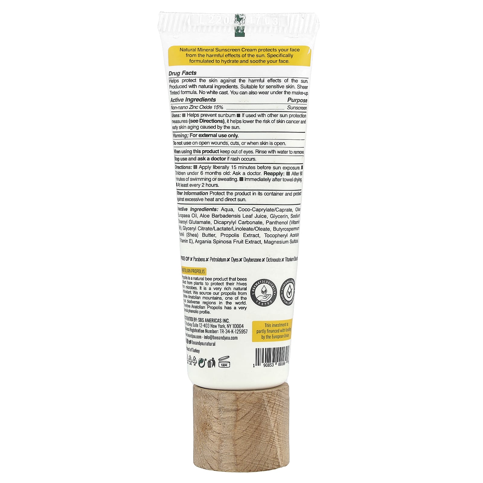 Bee&You, Натуральный минеральный солнцезащитный крем, для лица, 50+ SPF, 40 мл (1,35 жидк. Унции)
