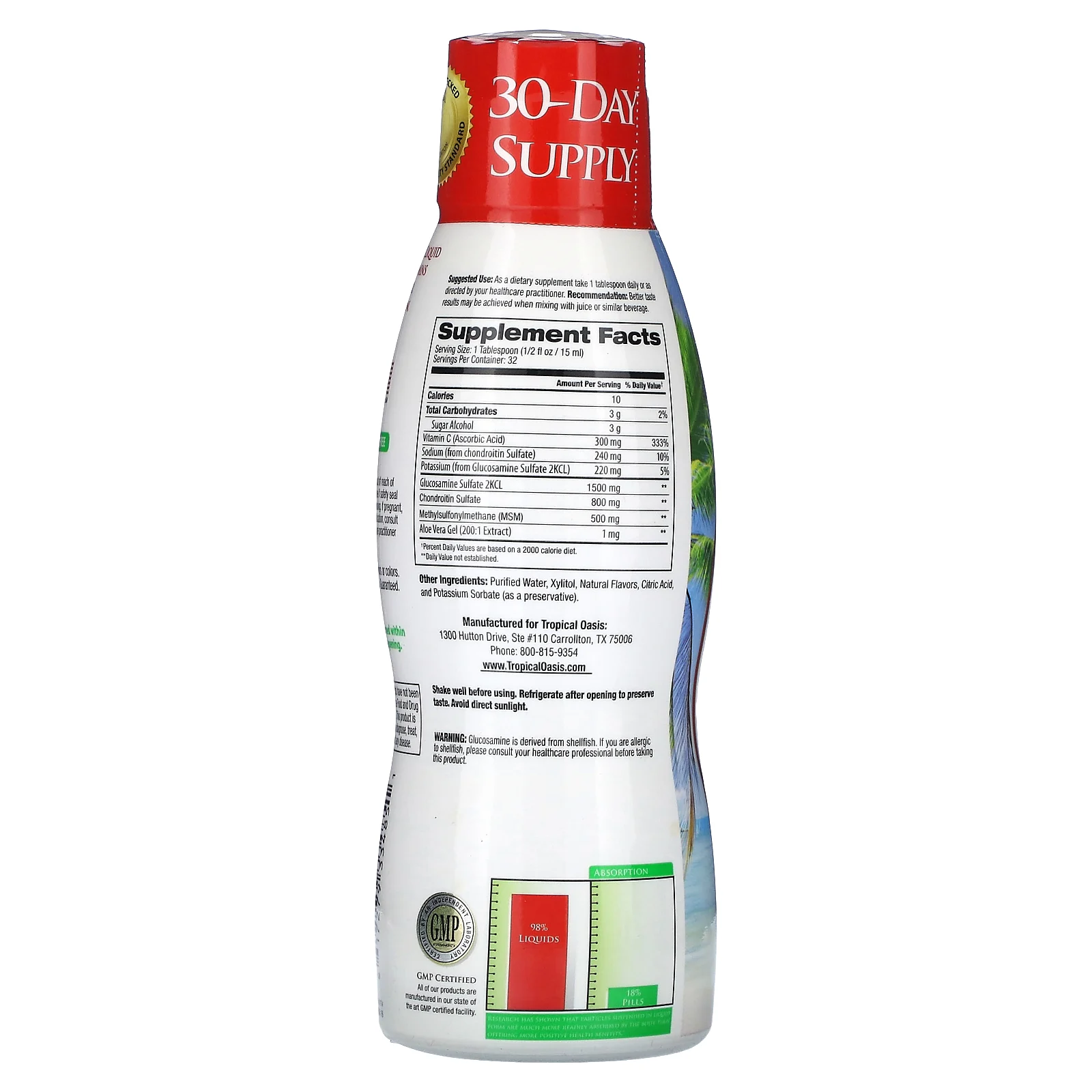Tropical Oasis, премиальный глюкозамин и хондроитин, 480 мл (16 жидк. унций)