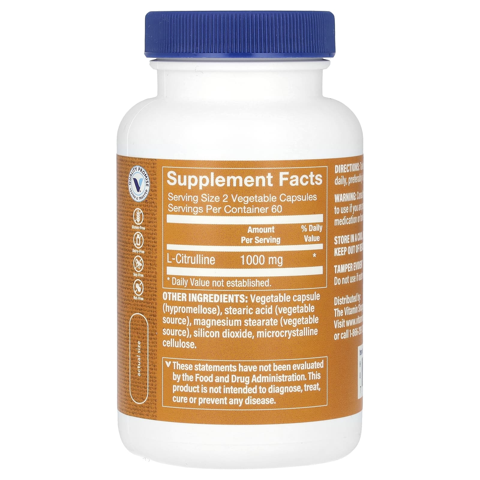 The Vitamin Shoppe, L-цитруллин, 1000 мг, 120 растительных капсул (500 мг в 1 капсуле)