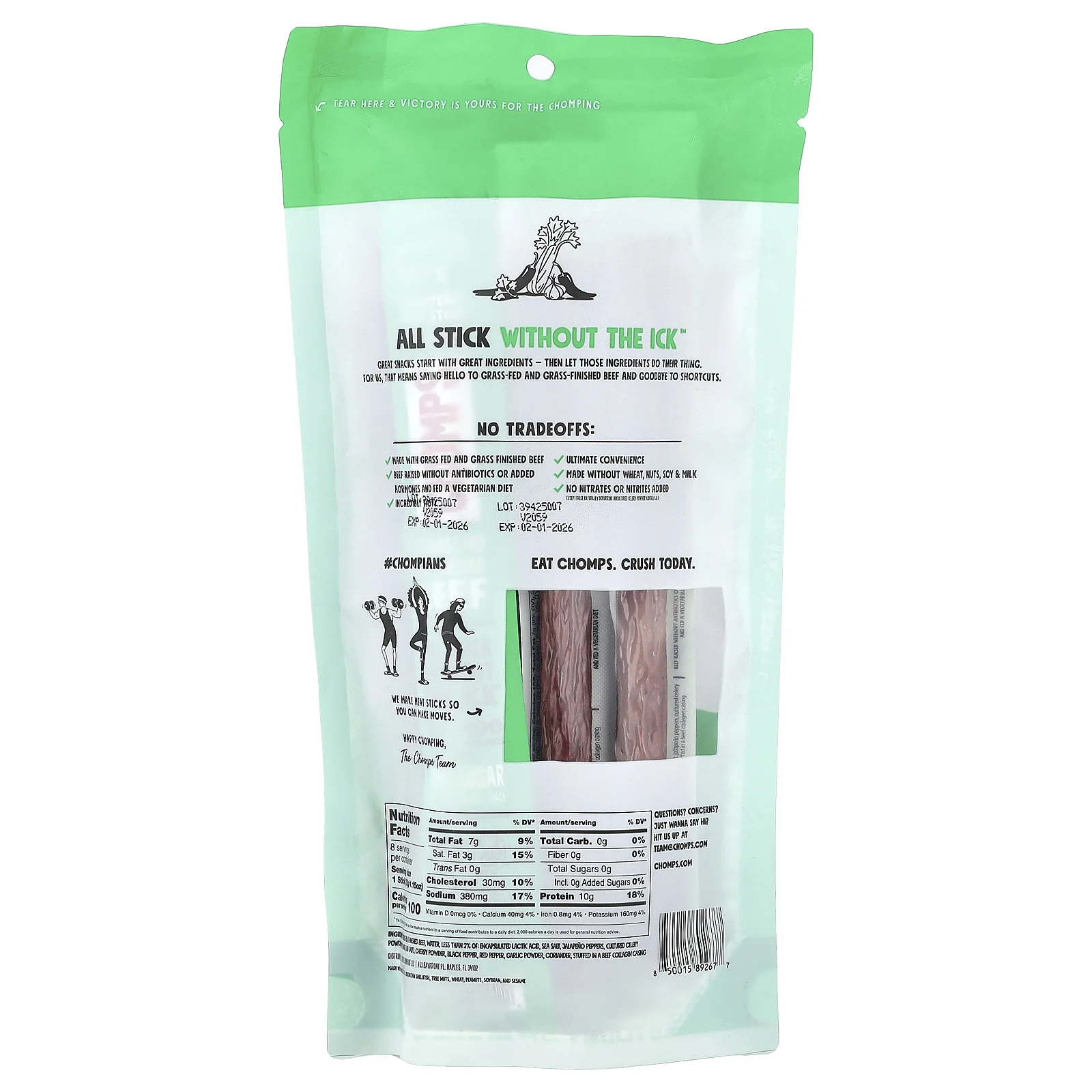 Chomps, говяжья палочка из халапеньо, средняя, 8 палочек по 32 г (1,15 унции)