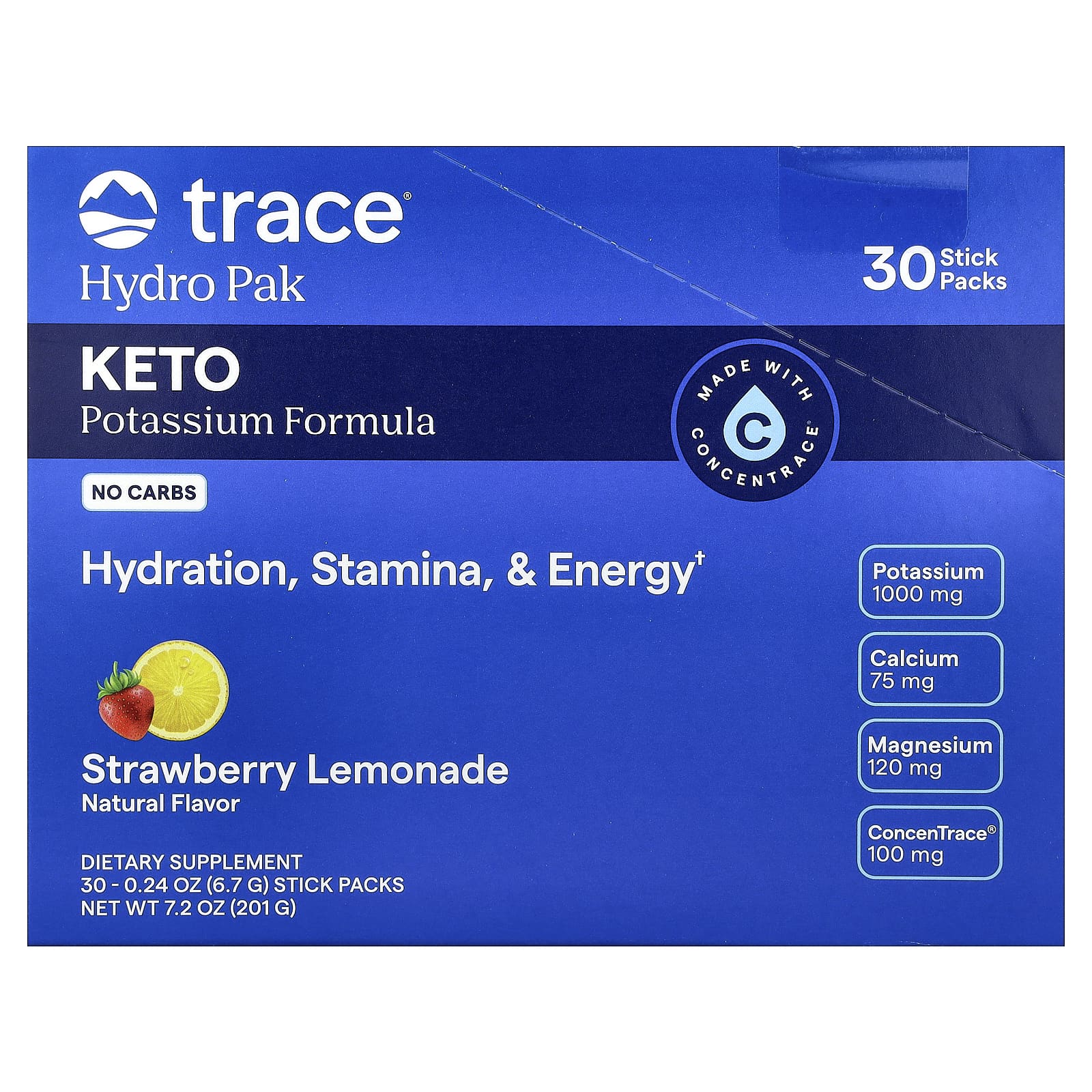 Trace, Hydro Pak Keto, со вкусом клубничного лимонада, 30 стик-пакетов по 6,7 г (0,24 унции)