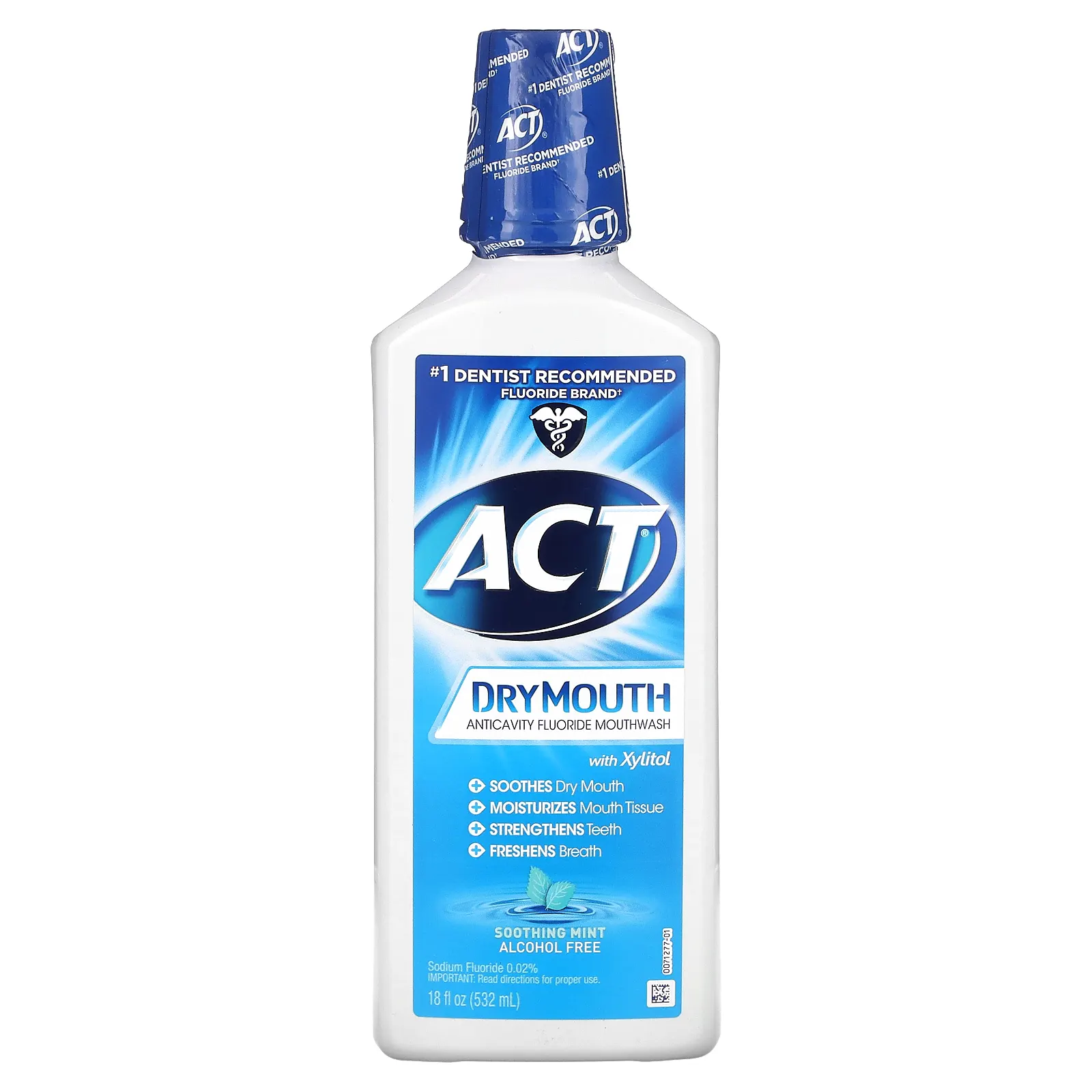Act, Dry Mouth, фторсодержащий ополаскиватель для рта с ксилитолом, без спирта, успокаивающая мята, 532 мл (18 жидк. унций)