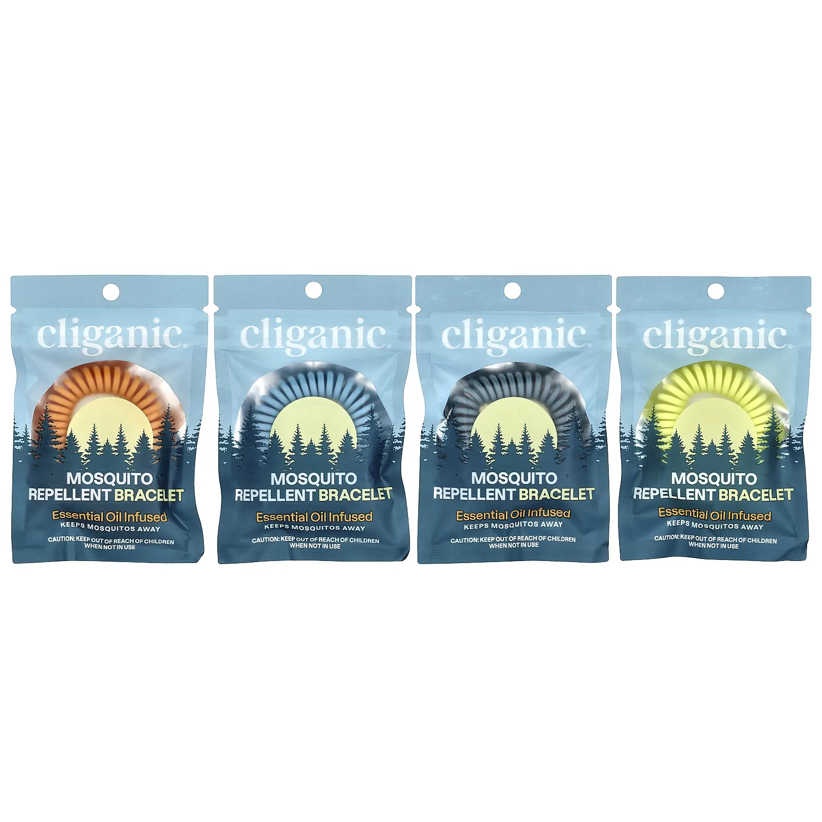 Cliganic, Браслет от комаров, универсальный размер, 5 браслетов в индивидуальной упаковке