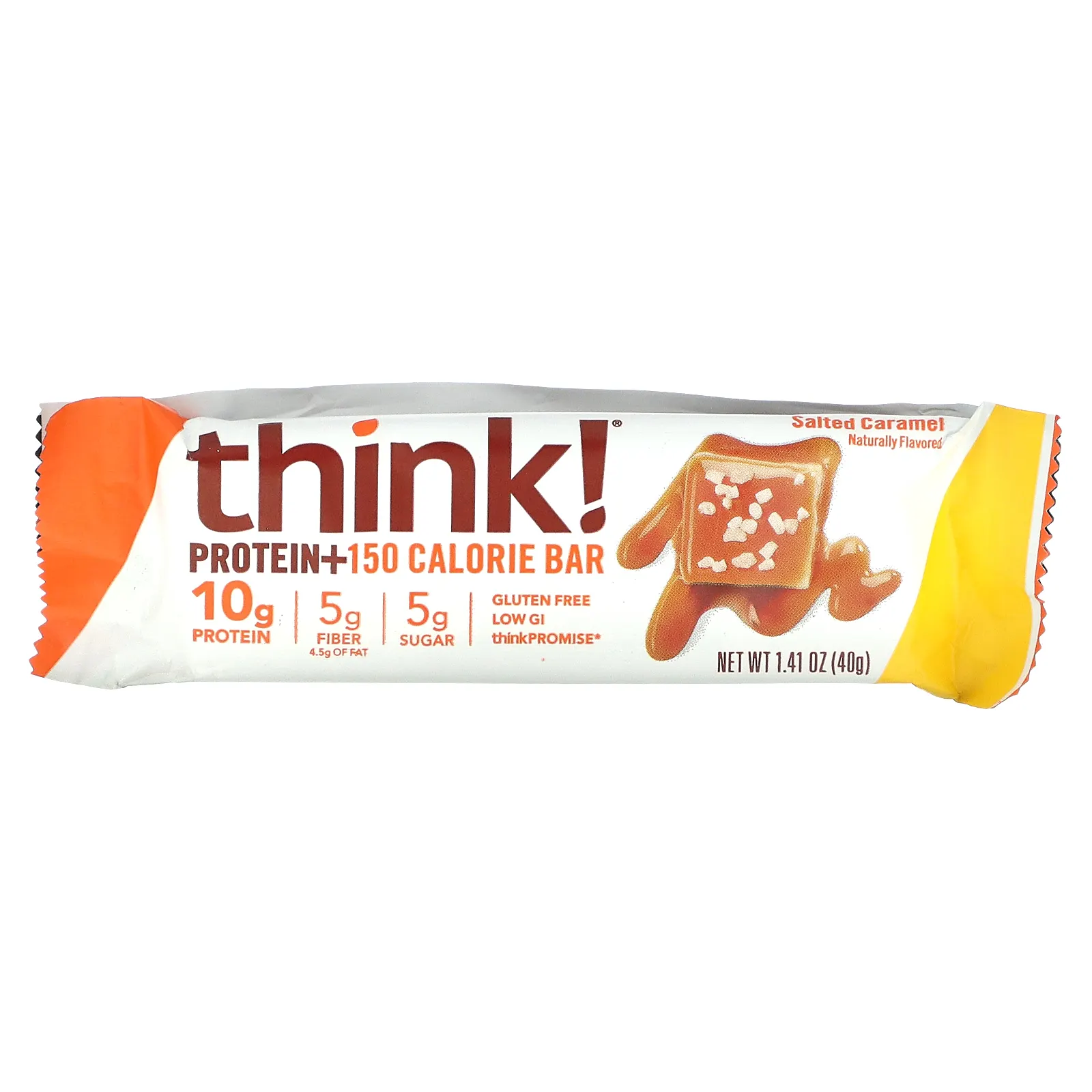 Think !, Батончики Protein + 150 Calorie, соленая карамель, 10 батончиков по 1,41 унции (40 г) каждый