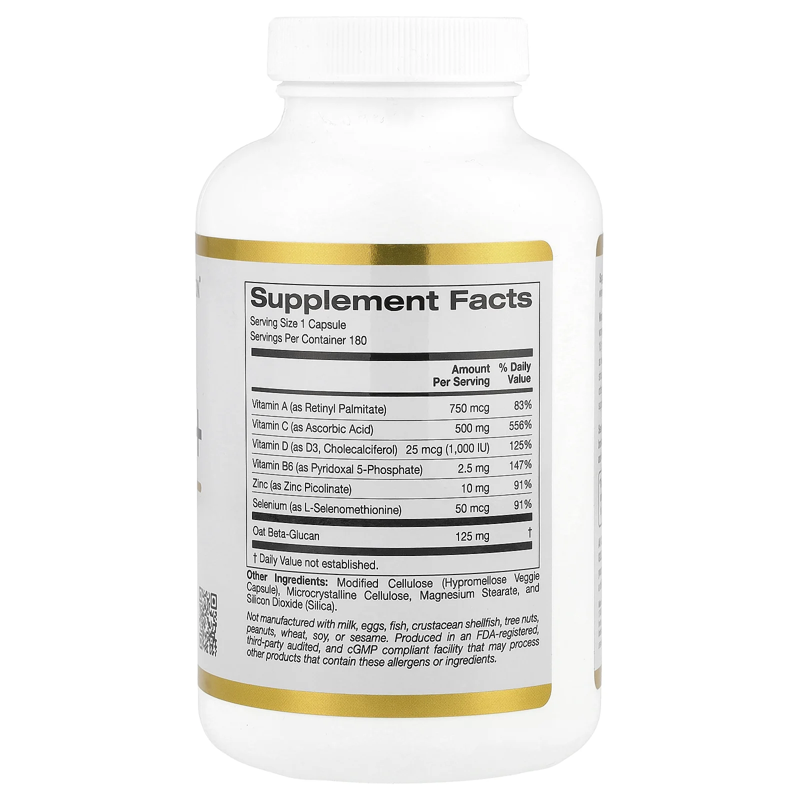 California Gold Nutrition, Immune Complex + с витаминами A, C, D, а также цинком и селеном, 180 растительных капсул