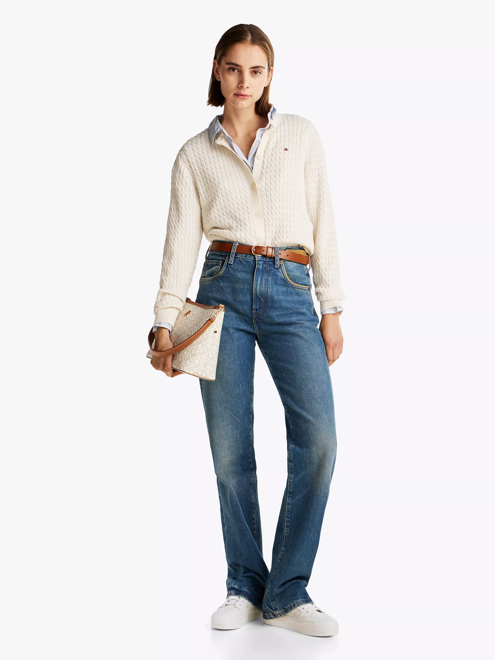 Женские кроссовки Tommy Hilfiger, Кожаные кеды на платформе с монограммным узором