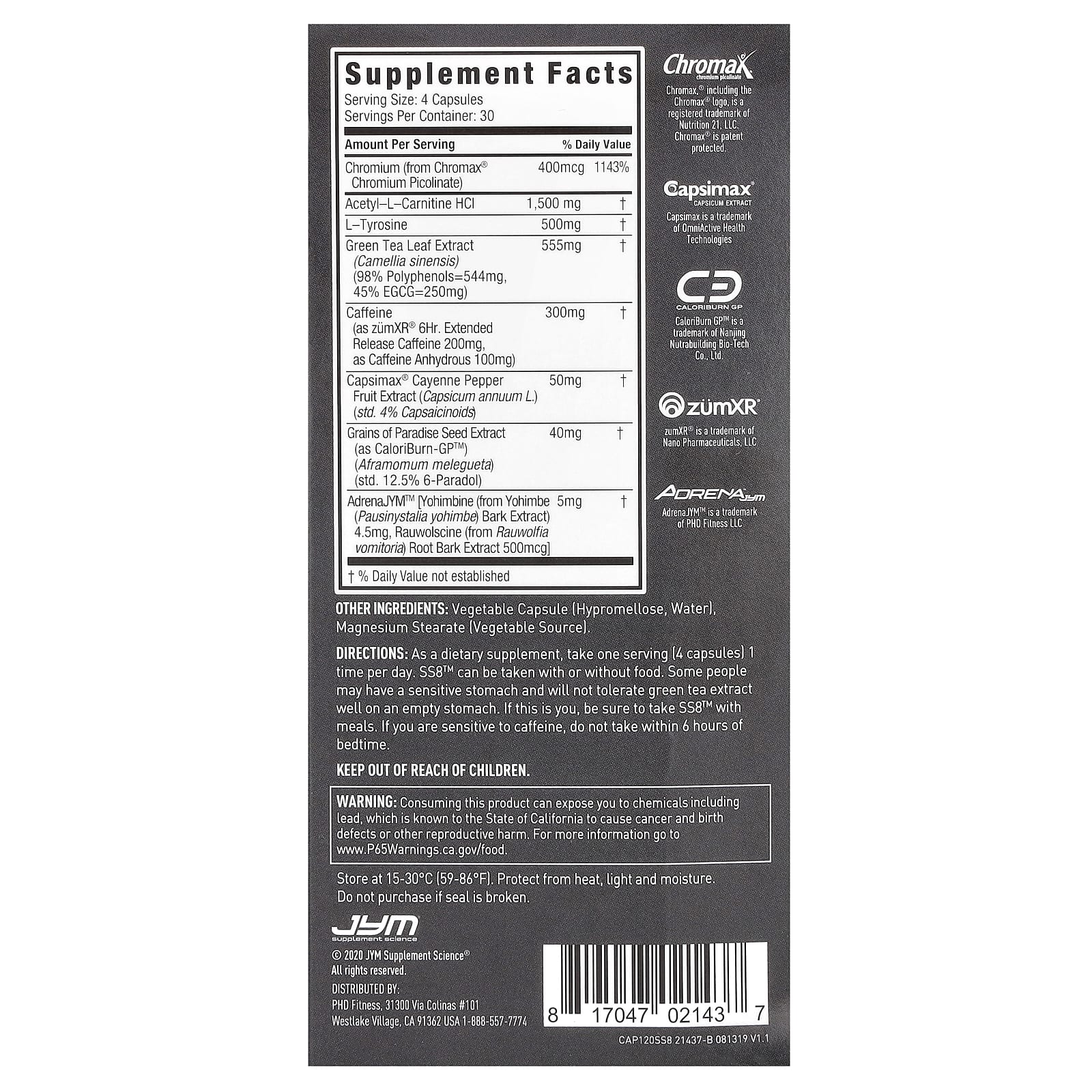 JYM Supplement Science, SS8 Super Shredded, улучшенное жиросжигающее средство, 120 вегетарианских капсул