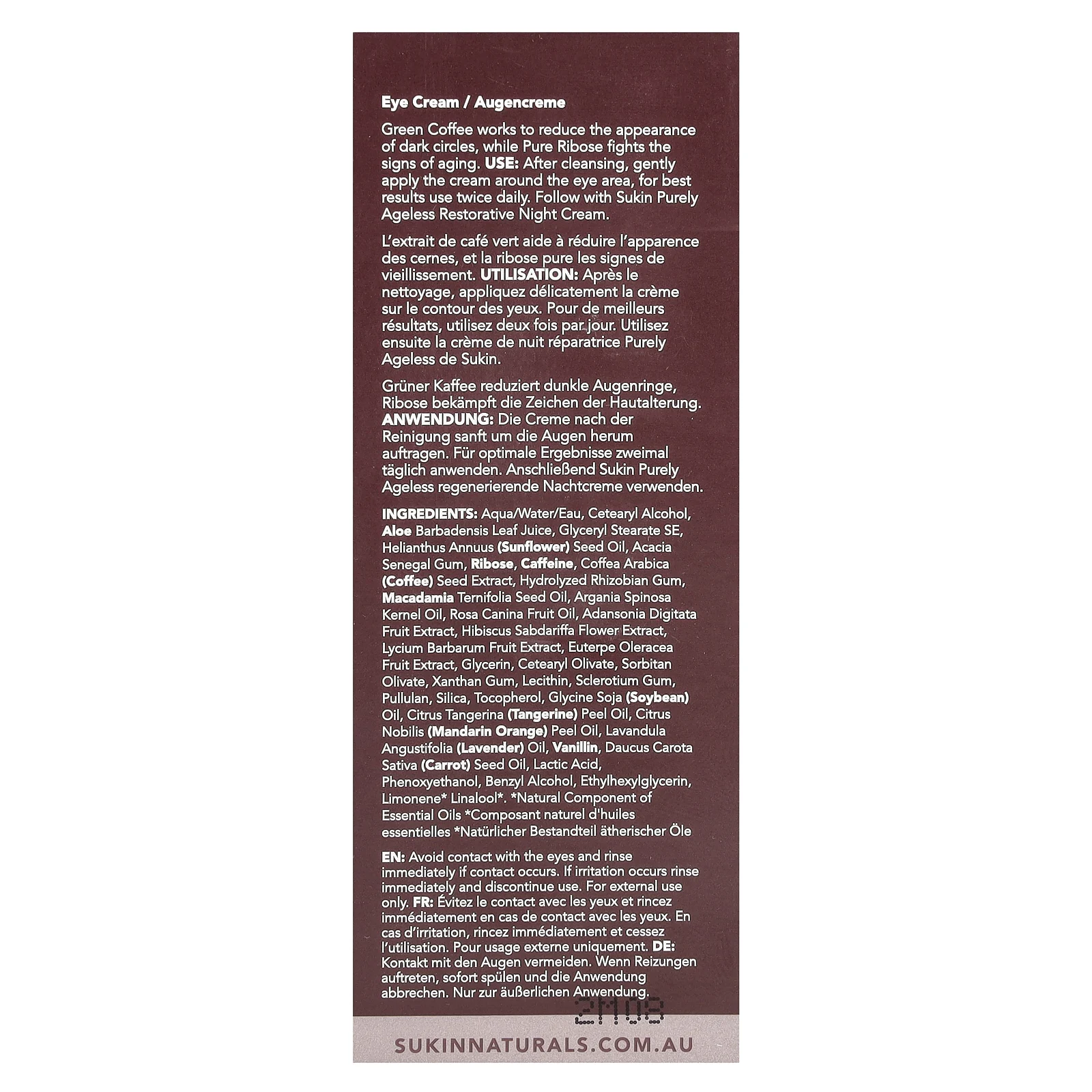 Sukin, Purely Ageless, восстанавливающий крем для кожи вокруг глаз, 25 мл (0,85 жидк. Унции)