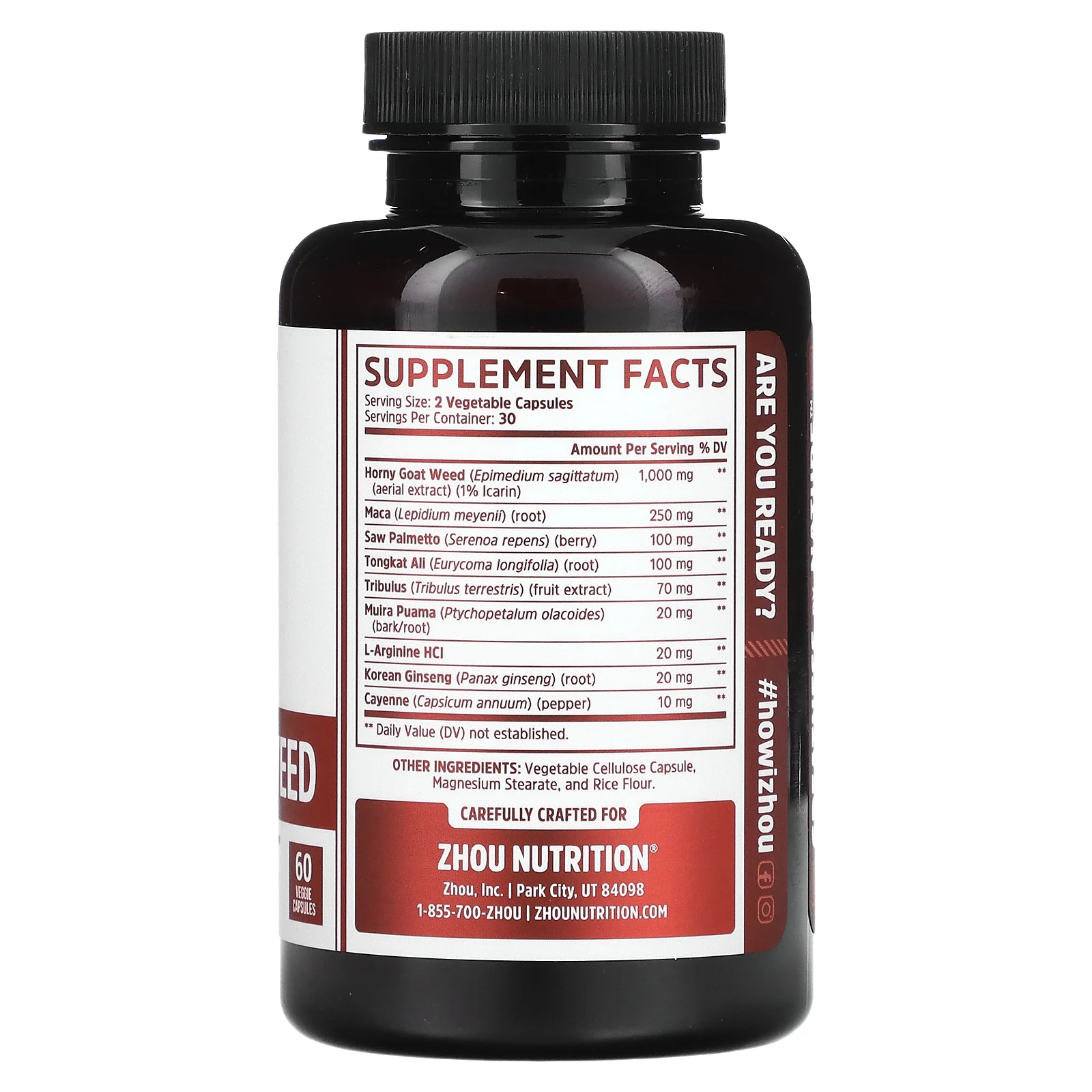 Zhou Nutrition, Горянка крупноцветковая, комплекс для сексуальной потенции, 60 растительных капсул