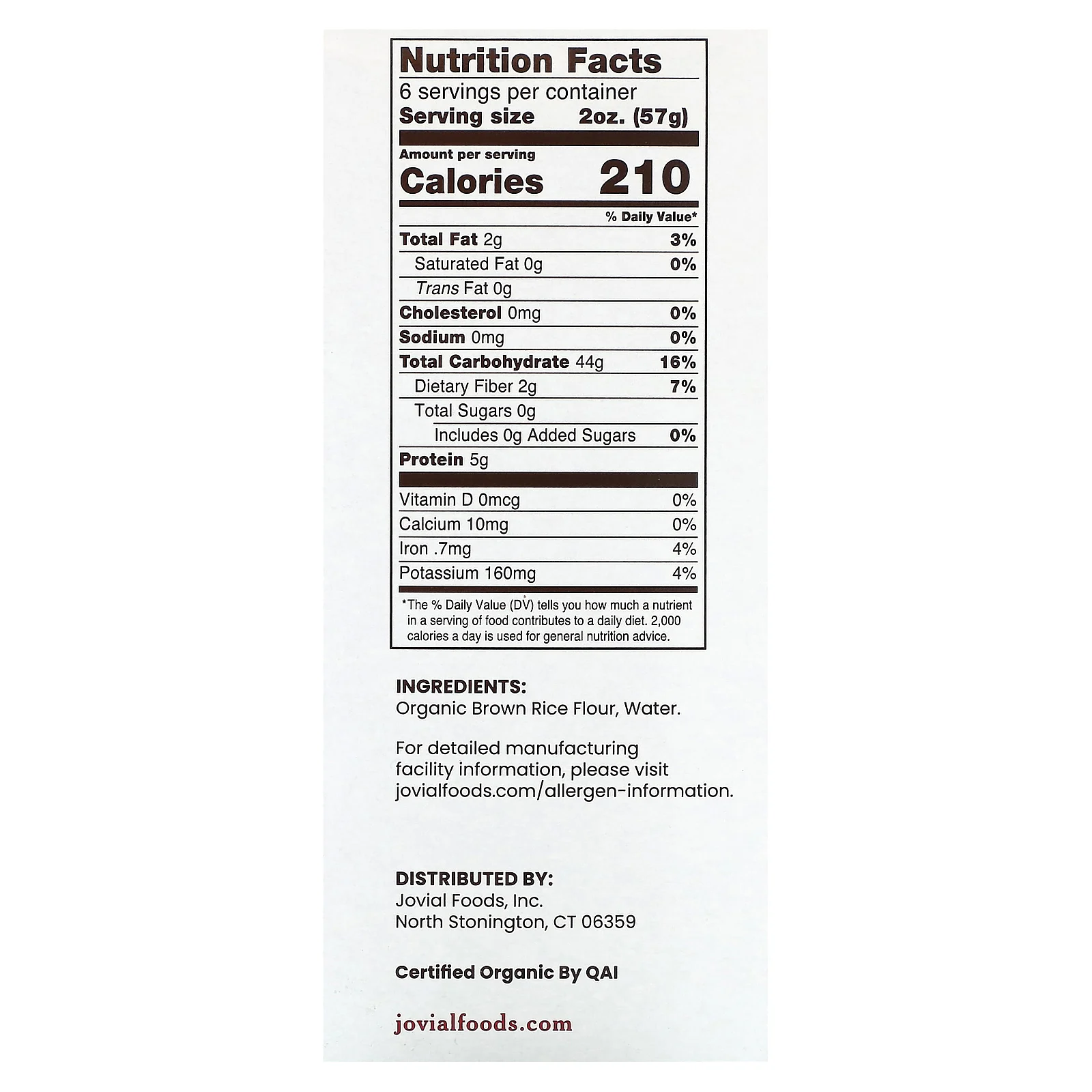 Jovial, Органическая паста из коричневого риса, Mafalda, 340 г (12 унций)