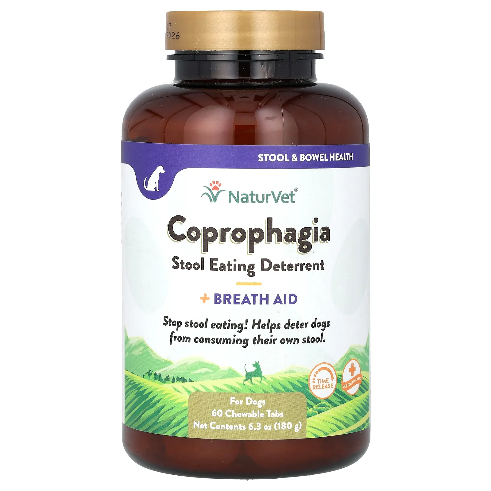 NaturVet, Coprophagia, средство для нейтрализации стула и облегчения дыхательной системы, для собак, 60 жевательных таблеток, 180 г (6,3 унции)