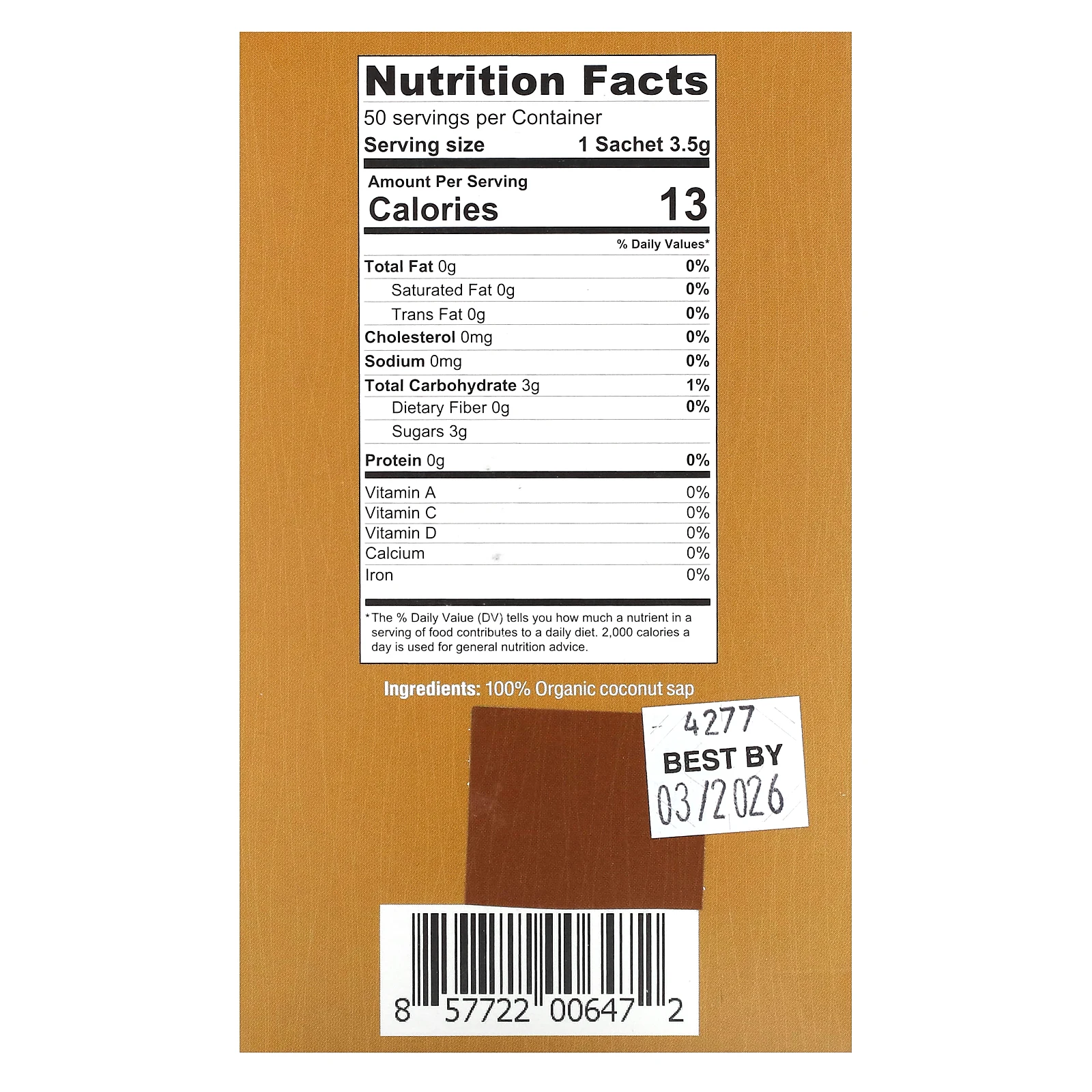 Health Garden, органический кокосовый сахар, 50 пакетиков по 3,5 г