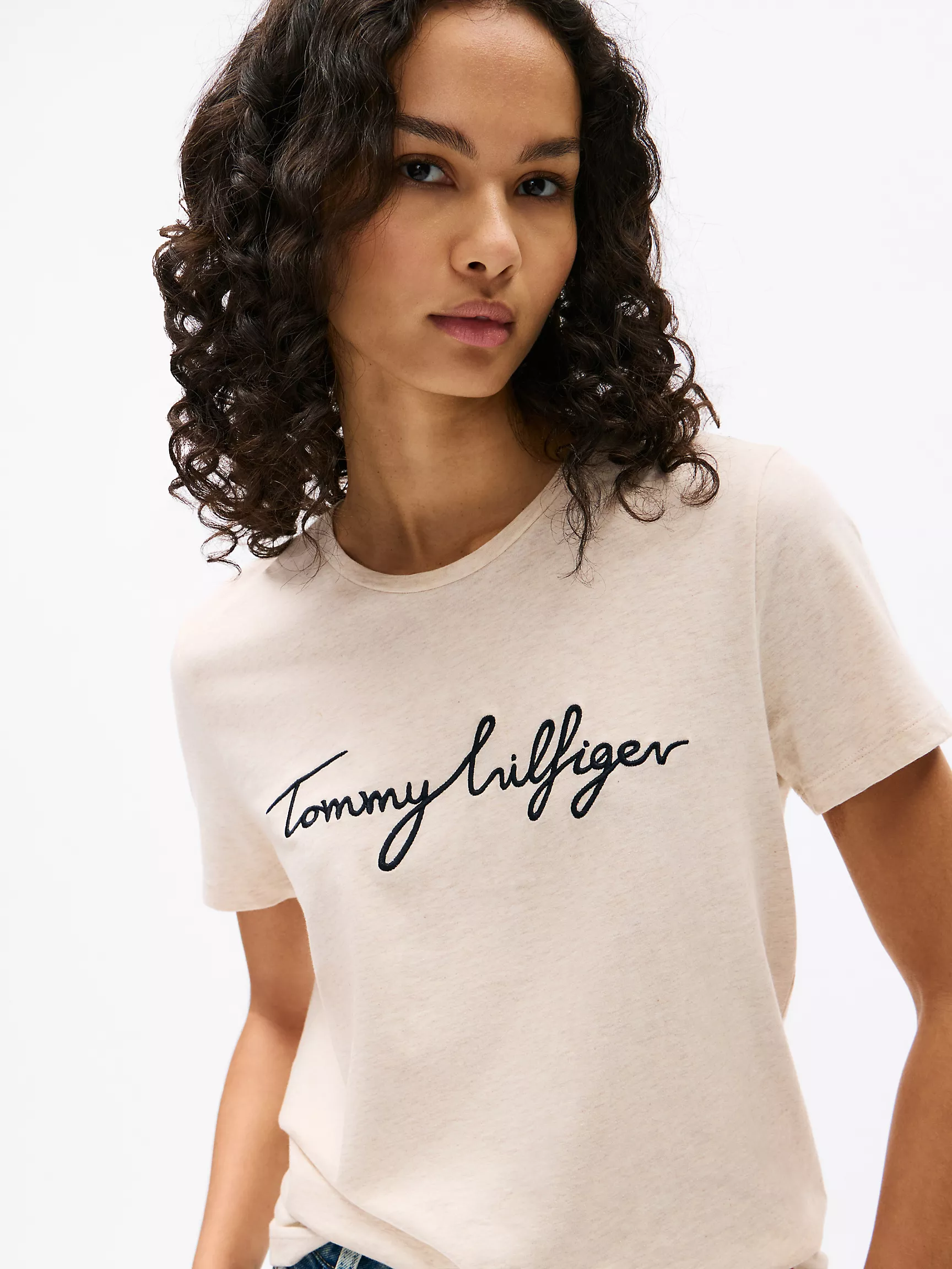 Женская футболка Tommy Hilfiger, Фирменная футболка с круглым вырезом и вышивкой