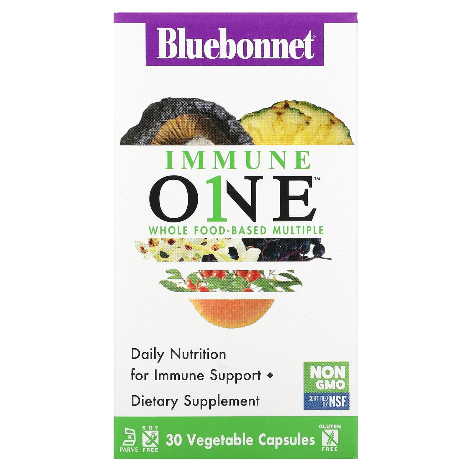 Bluebonnet Nutrition, Immune ONE, мультивитаминная добавка на основе цельных продуктов, 30 растительных капсул