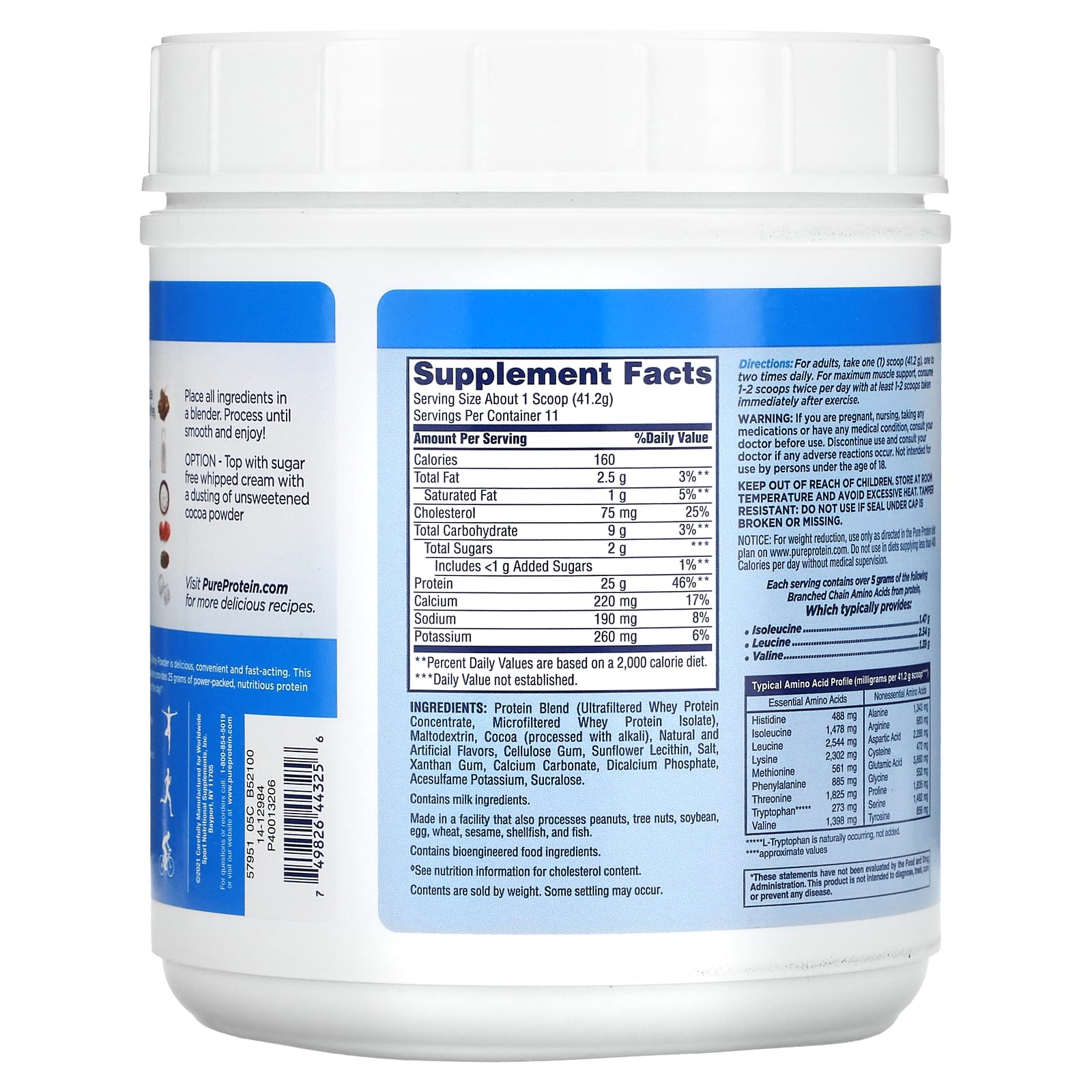 Pure Protein, 100% сывороточный протеин, насыщенный шоколад, 453 г (1 фунт)