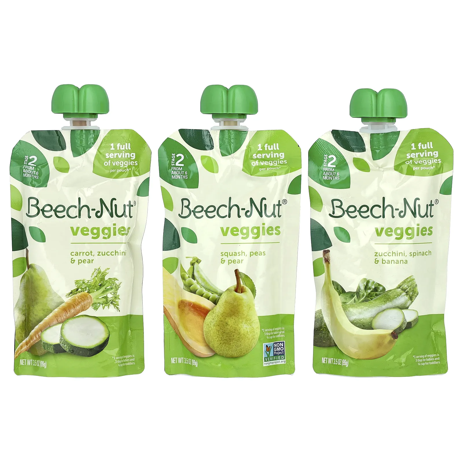 Beech-Nut, овощи, для детей от 6 месяцев, набор разных вкусов, 9 паучей по 99 г (3,5 унции)