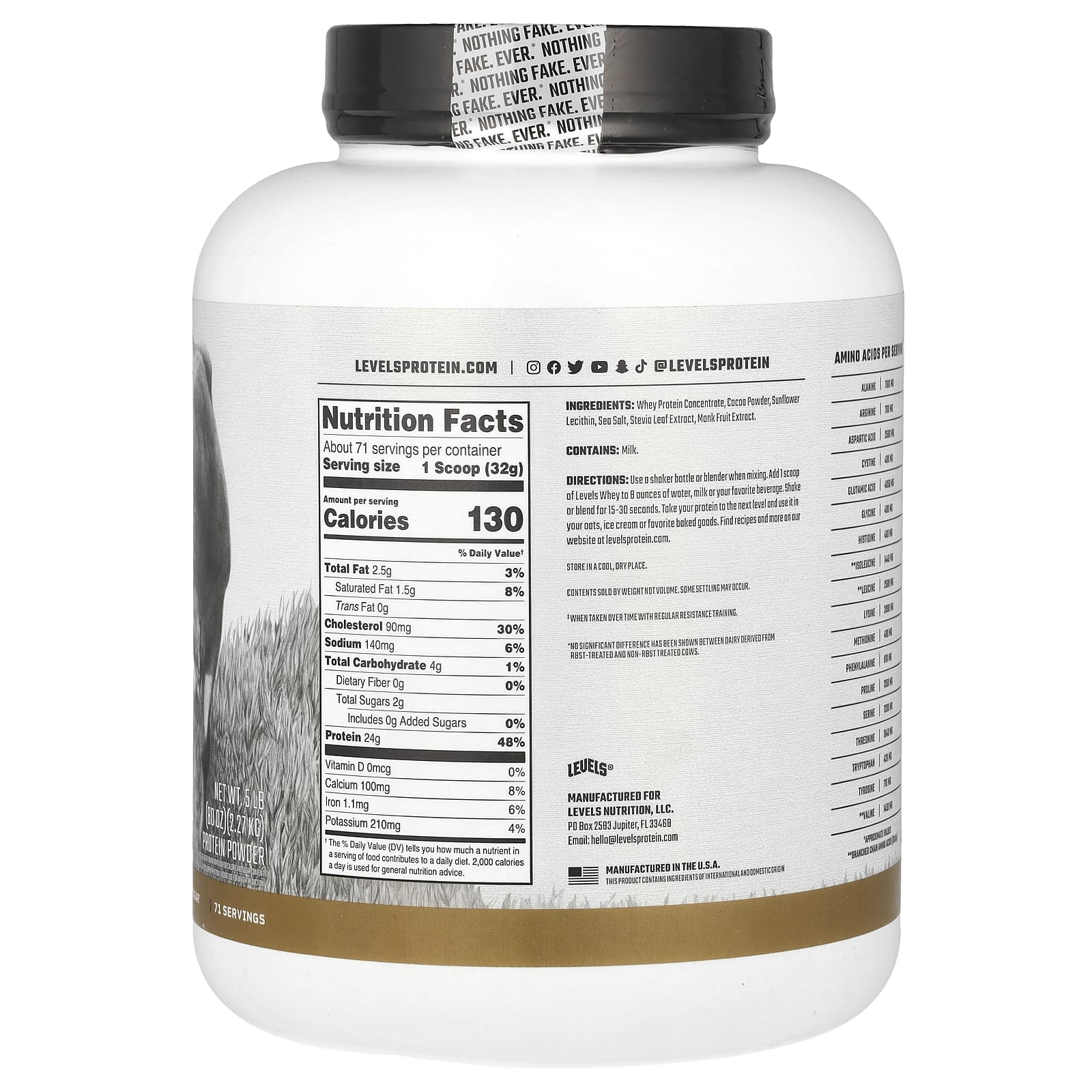 Levels, Порошок из сывороточного протеина травяного откорма, двойной шоколад, 2,27 кг (5 фунтов)