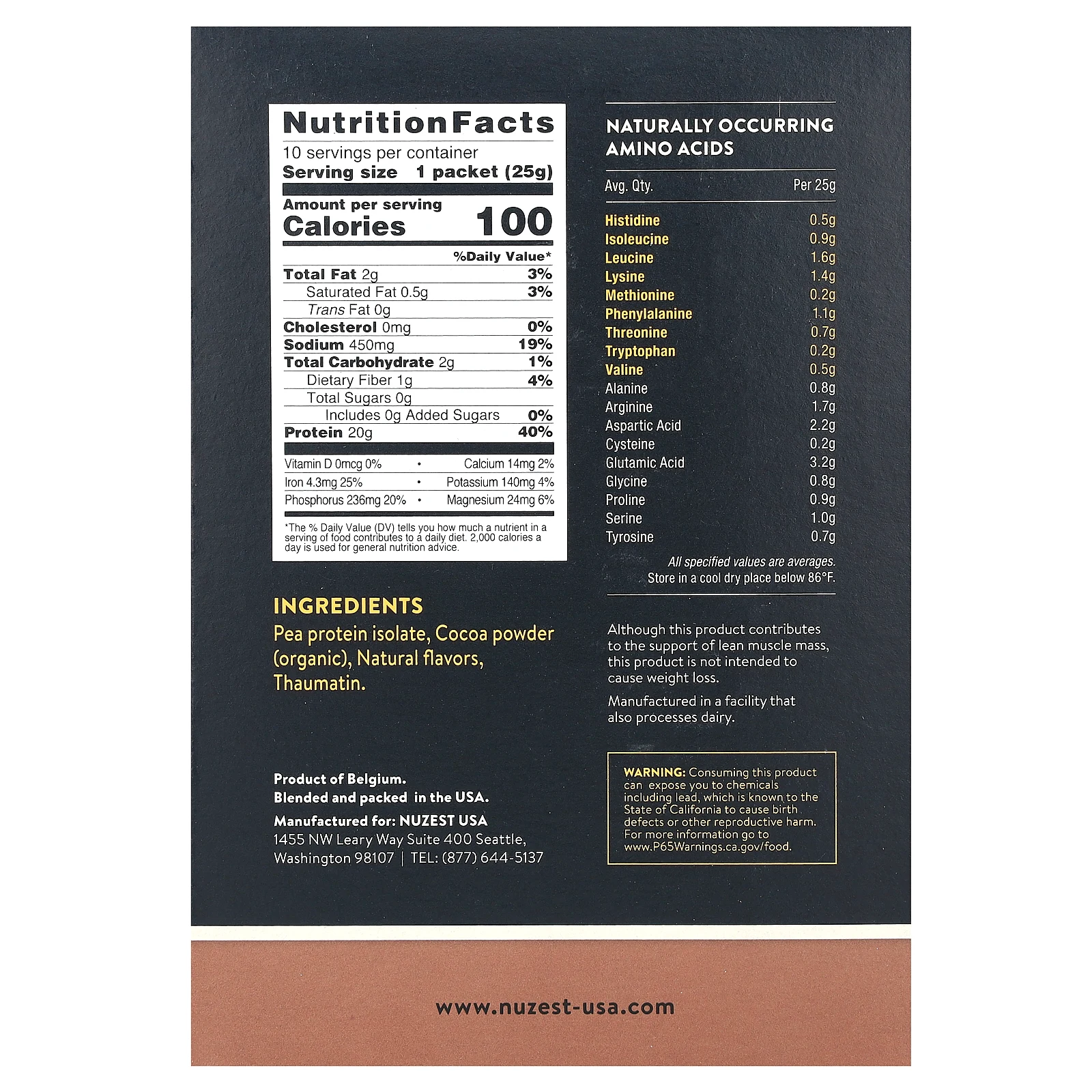 Nuzest, чистый постный протеин, с насыщенным шоколадным вкусом, 10 пакетиков по 25 г (0,9 унции)