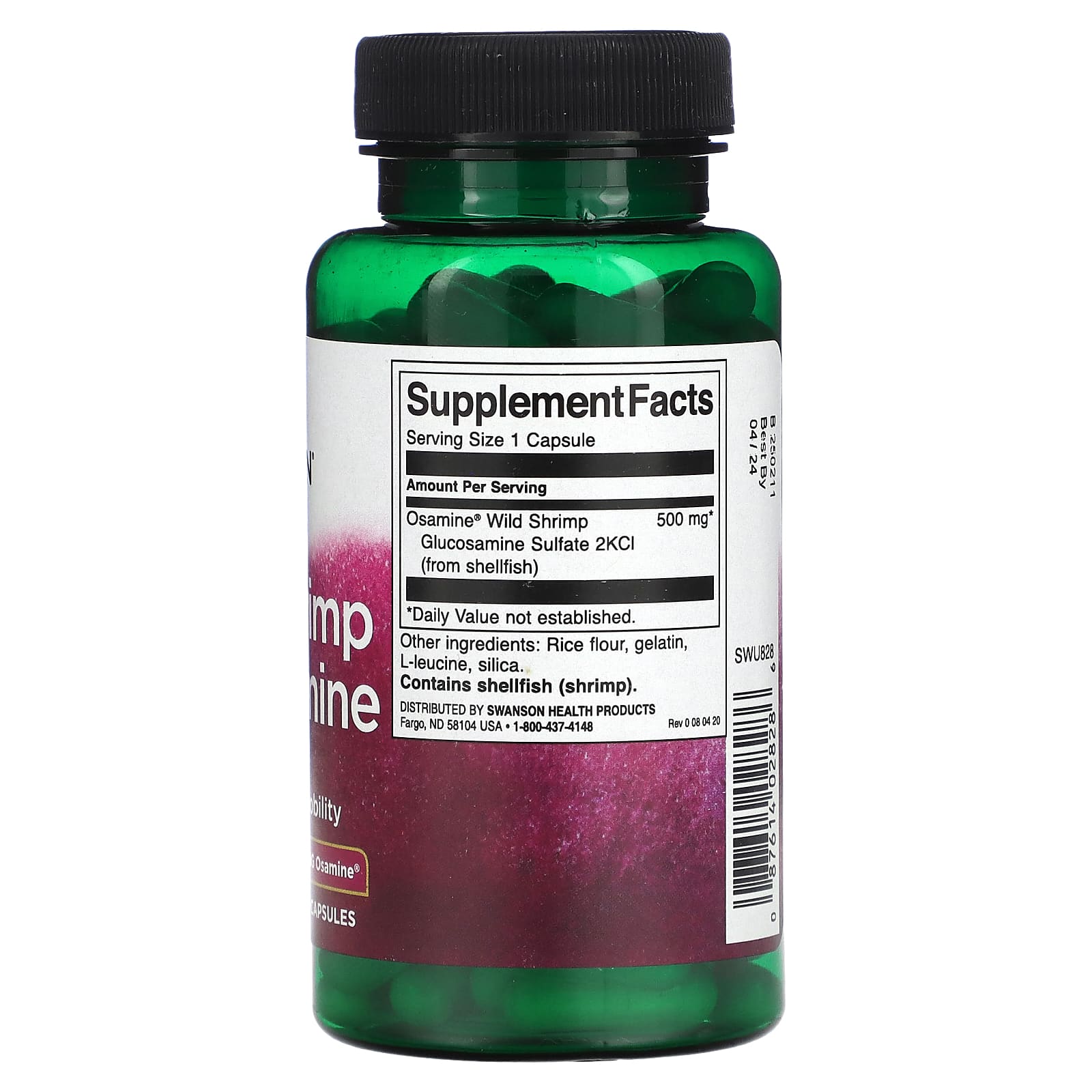 Swanson, Глюкозамин из диких креветок, 500 мг, 90 капсул