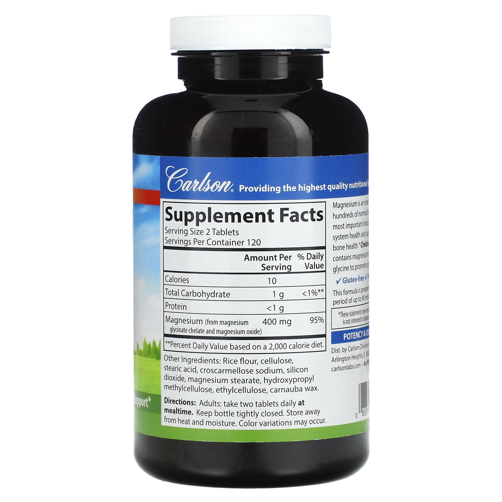 Carlson, хелатный глицинат магния, 400 мг, 240 таблеток (200 мг в 1 таблетке)