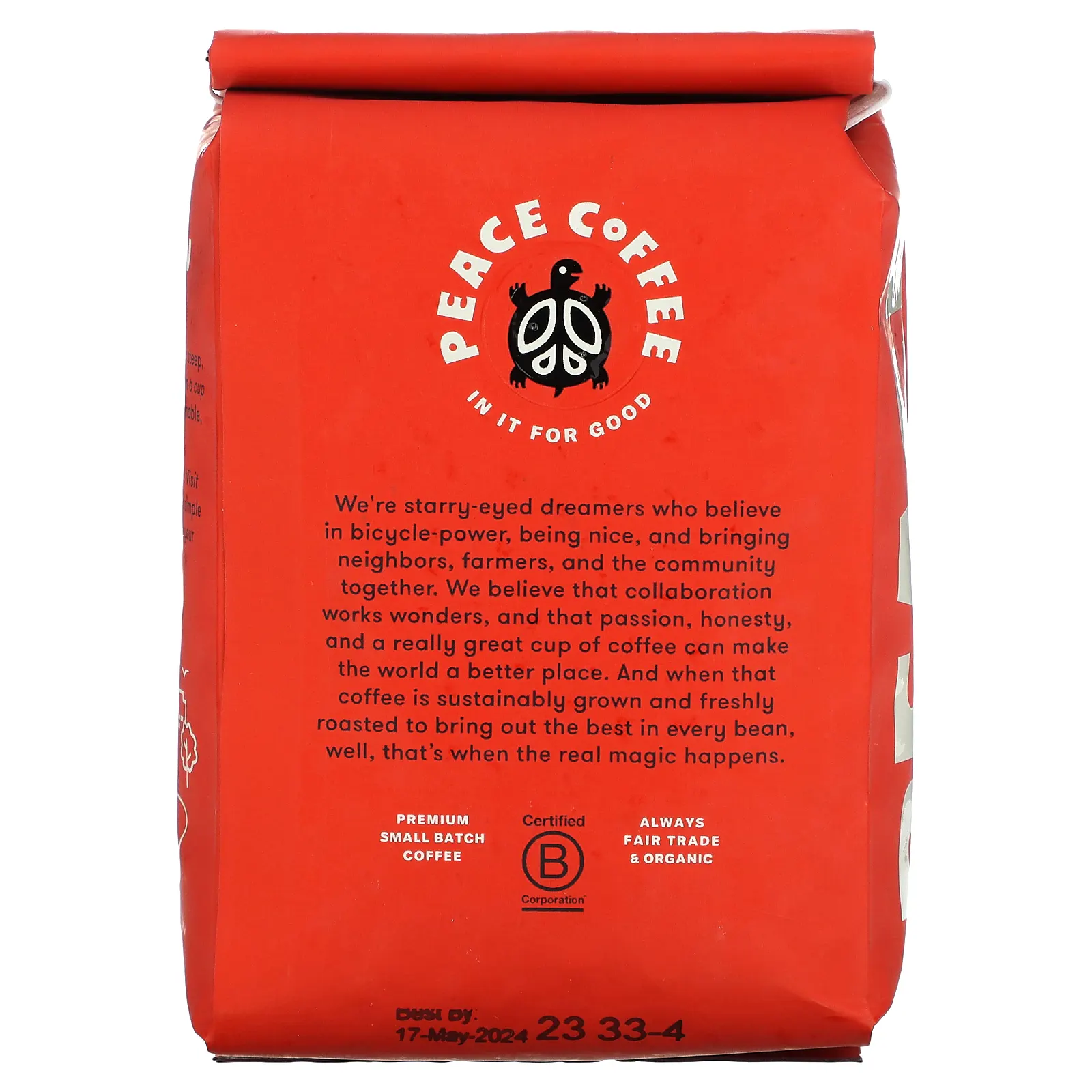 Peace Coffee, Organic Morning Glory, легкая обжарка, цельные бобы, без кофеина, 340 г (12 унций)