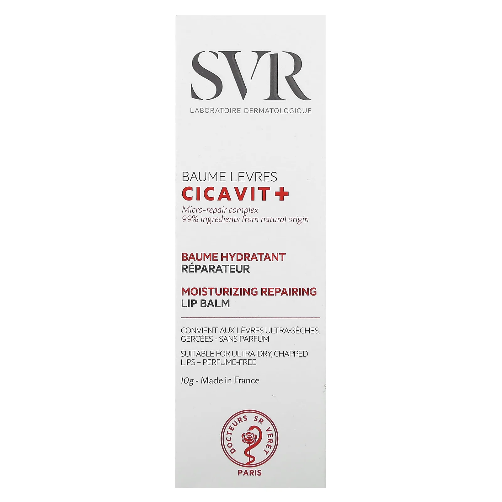 SVR, Cicavit+, бальзам для губ, без отдушки, 10 г (0,35 унции)