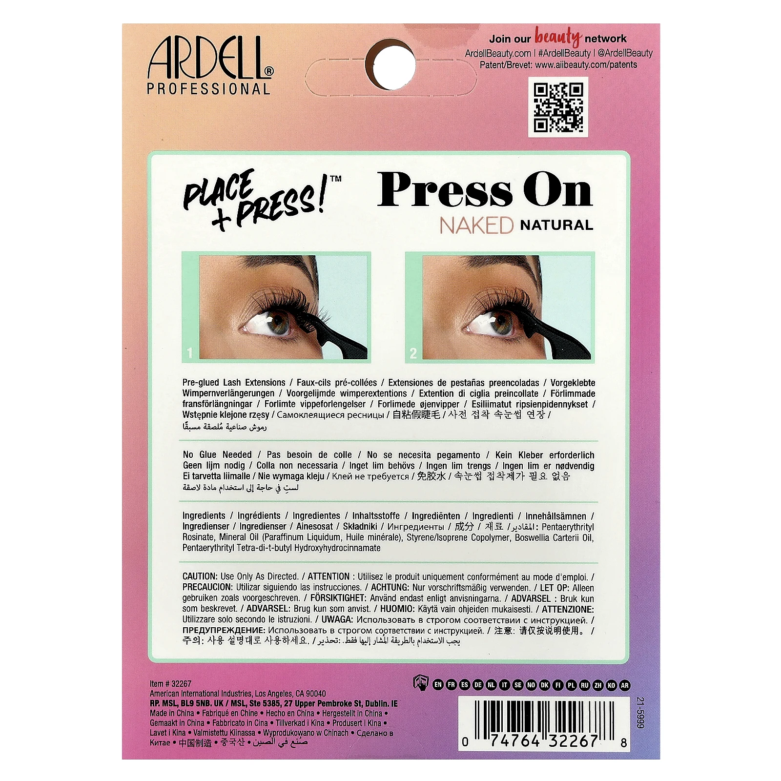 Ardell, Press On, Pre-Glued Underlash Extensions, Naked Natural, 30 предварительно приклеенных кластеров и аппликатор