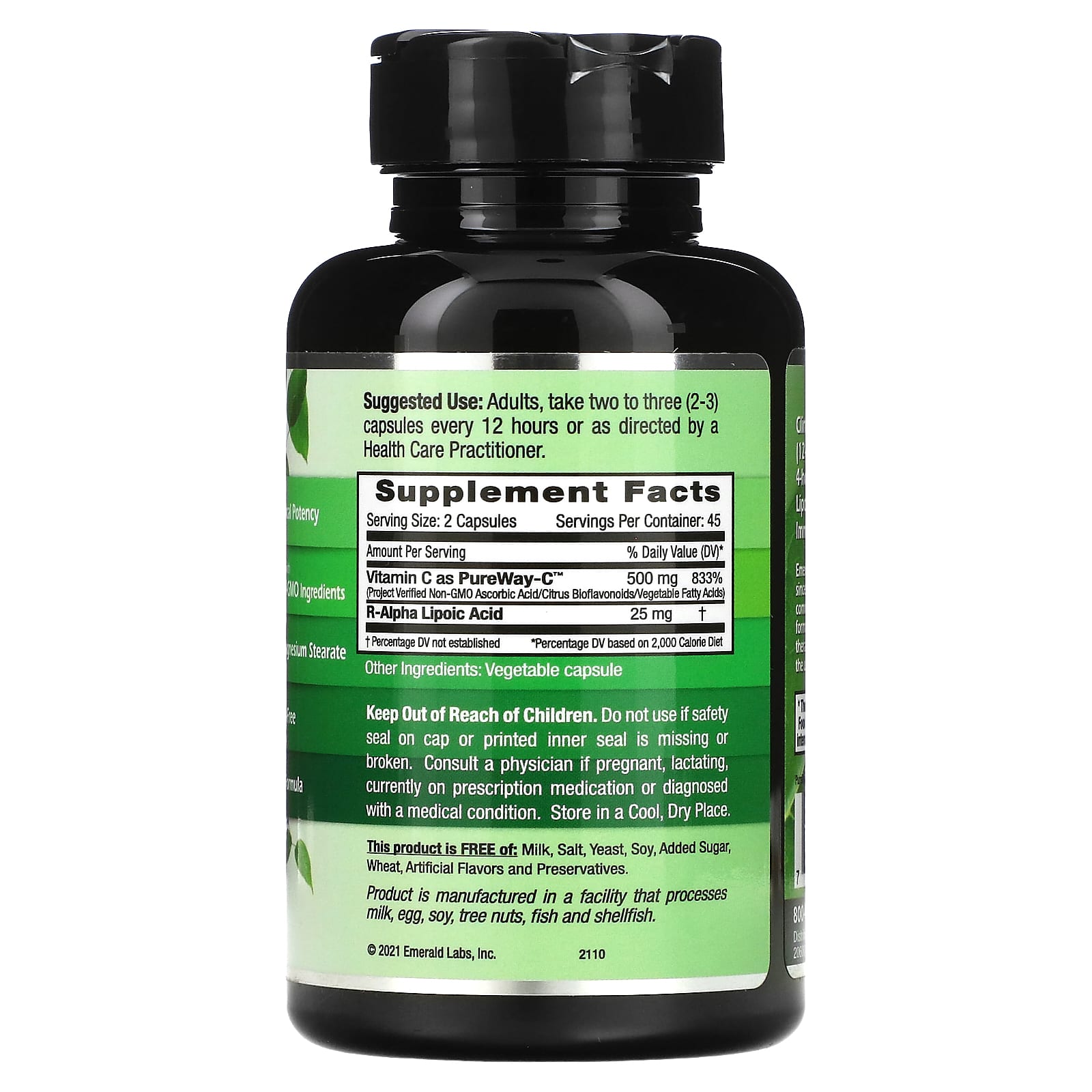 Emerald Laboratories, PureWay-C + R-альфа-липоевая кислота, 500 мг, 90 вегетарианских капсул (250 мг в 1 капсуле)