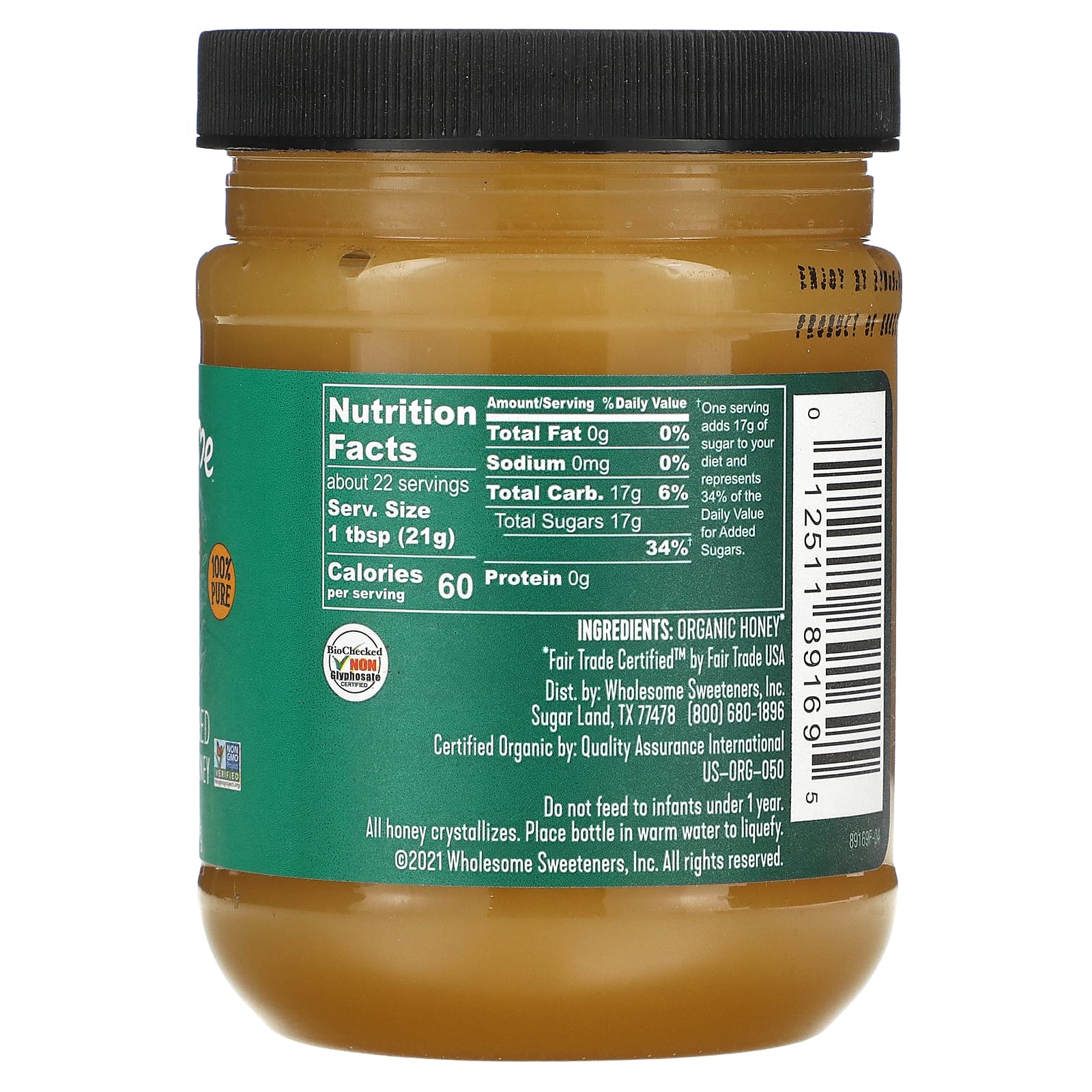 Wholesome Sweeteners, органический белый мед, сырой, нефильтрованный, 454 г (16 унций)