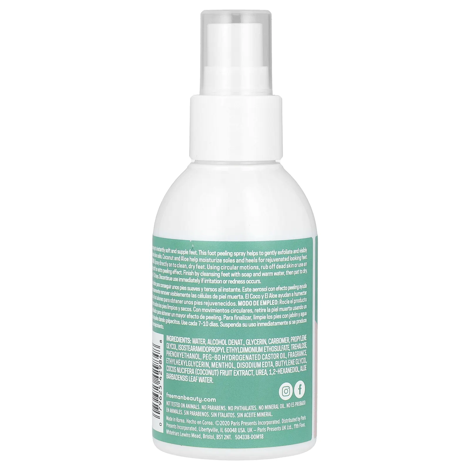 Freeman Beauty, Flirty Feet, мгновенный спрей-пилинг для ног, кокос + алоэ, 118 мл (4 жидк. унции)