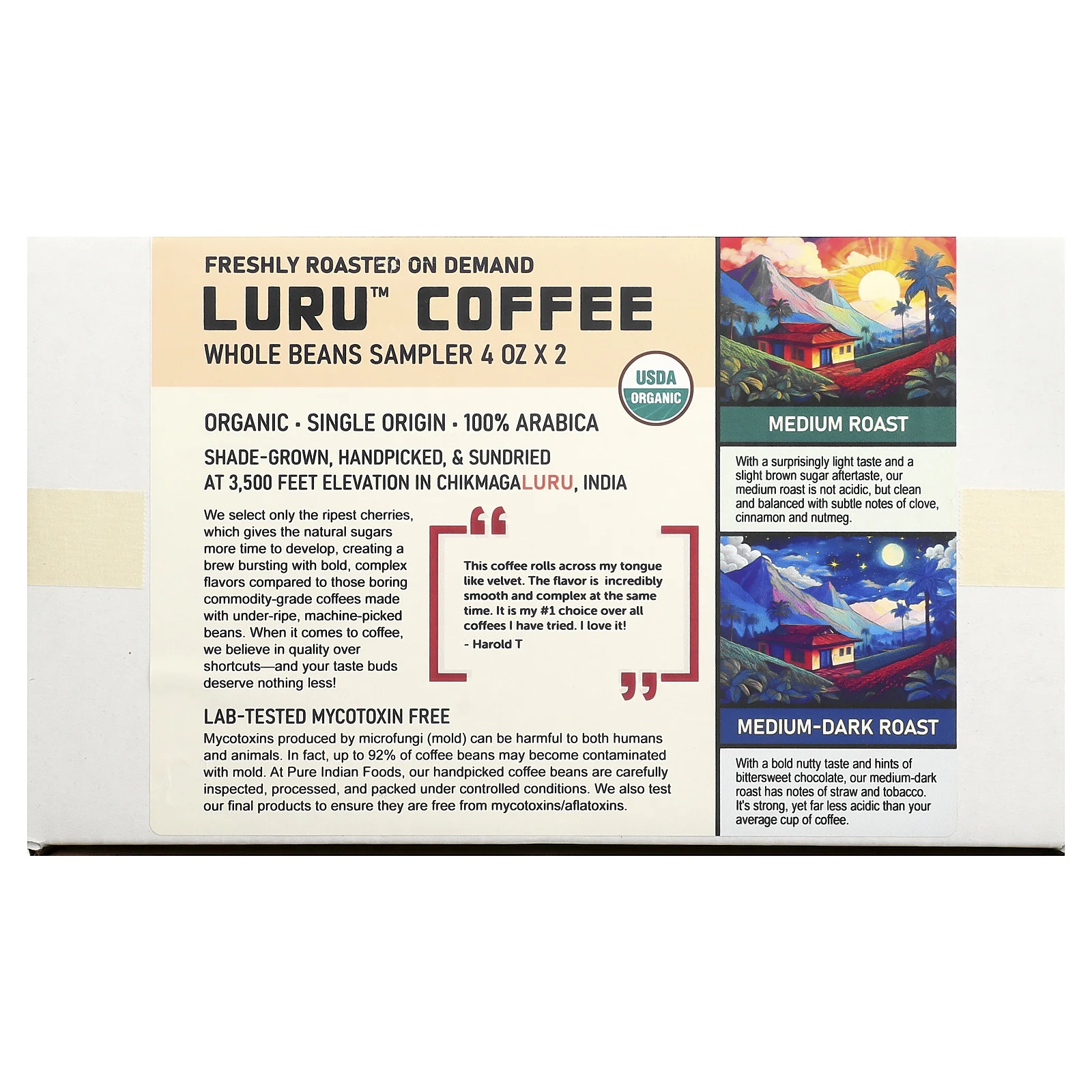 Pure Indian Foods, Luru™, кофе, набор пробных продуктов из цельных зерен, 2 упаковки по 113 г (4 унции)