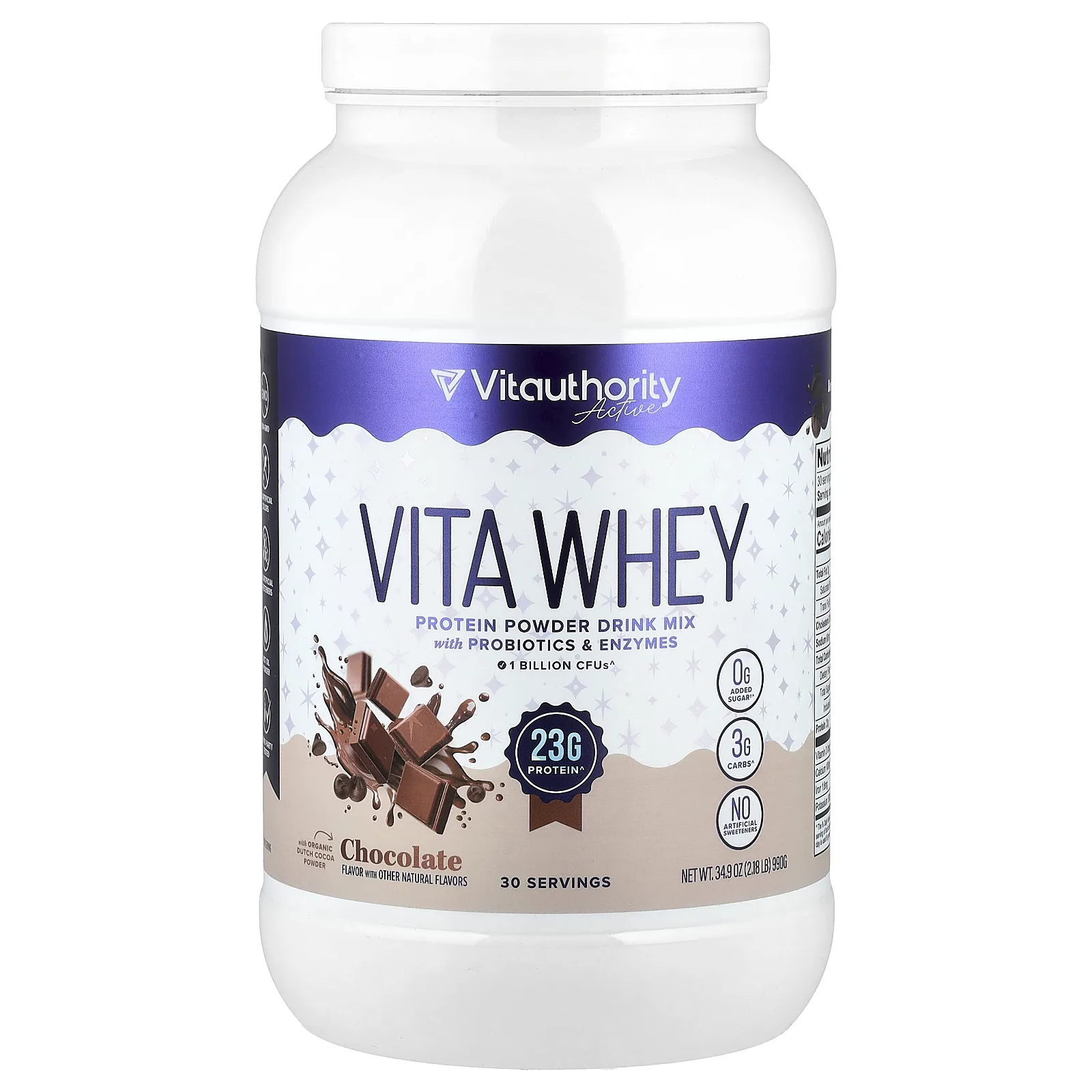 Vitauthority, Active, Vita Whey, протеиновая смесь для приготовления напитка, шоколад, 990 г (2,18 фунта)