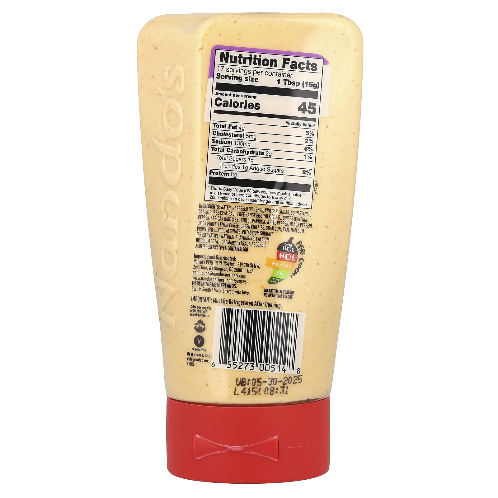 NANDO'S, Perinaise, пикантно-пряный майонез, чеснок, средний вкус, 255 мл (8,6 жидк. унции)