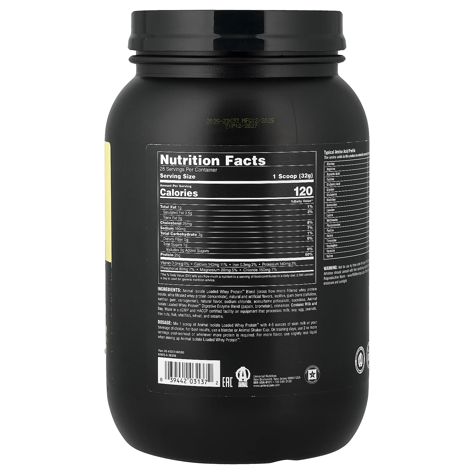 Animal, Isolate Loaded Whey Protein™, порошок из сывороточного протеина, со вкусом булочки с корицей, 907 г (2 фунта)