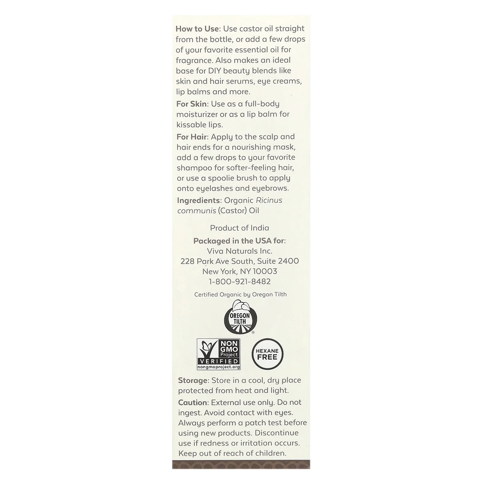 Viva Naturals, органическое касторовое масло, 473 мл (16 жидк. унций)